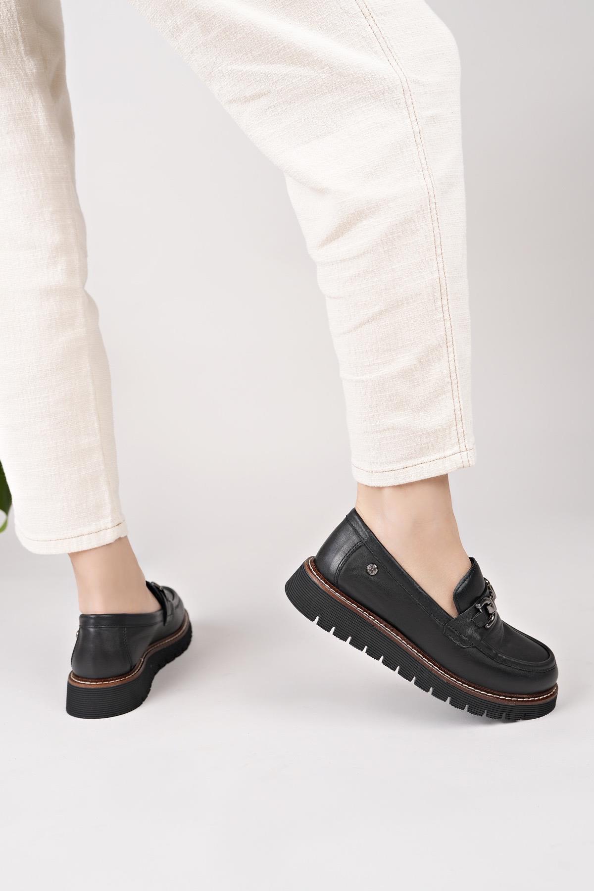 Mammamia D25KA 3240 Siyah Hakiki Deri Kadın Ayakkabı