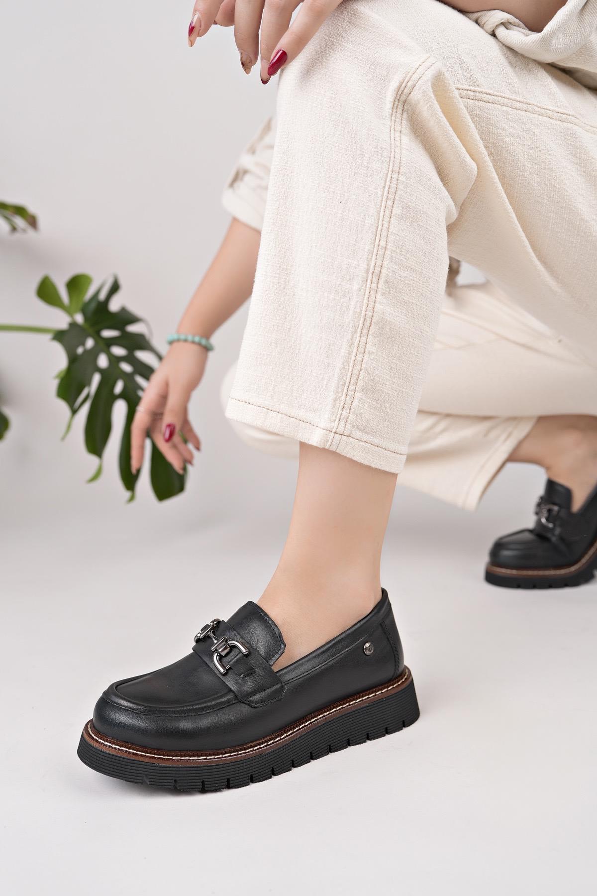 Mammamia D25KA 3240 Siyah Hakiki Deri Kadın Ayakkabı