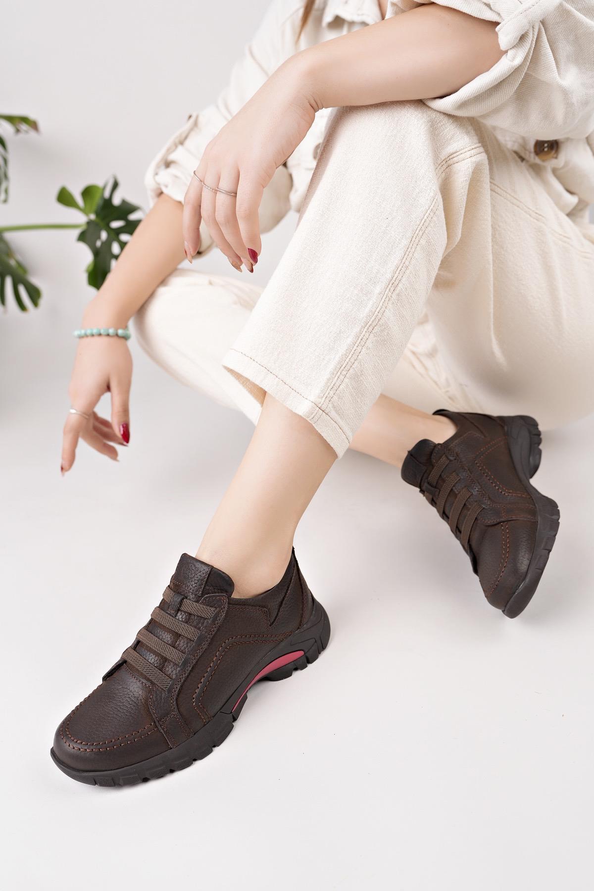 Mammamia D25KA 3465 Kakao Nubuk Hakiki Deri Kadın Ayakkabı