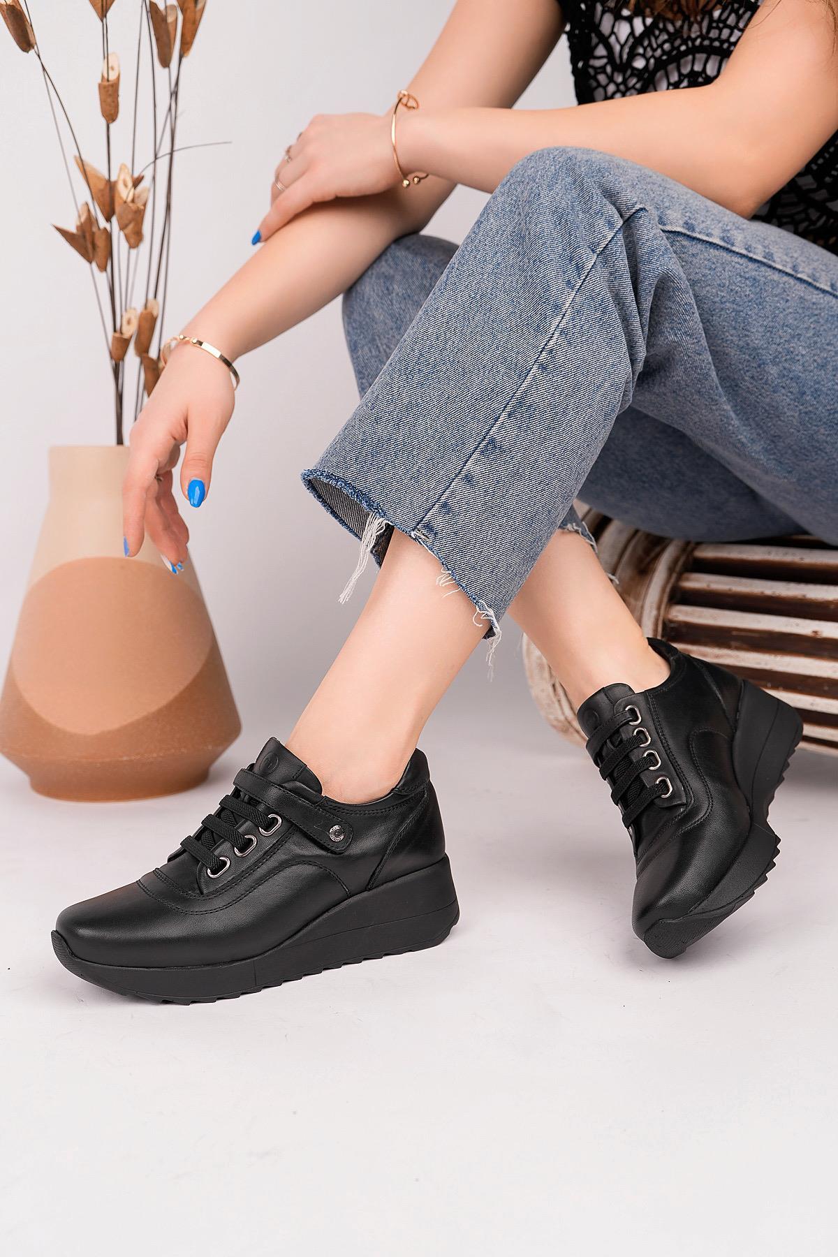 Mammamia D25KA 3535 Siyah Hakiki Deri Kadın Ayakkabı