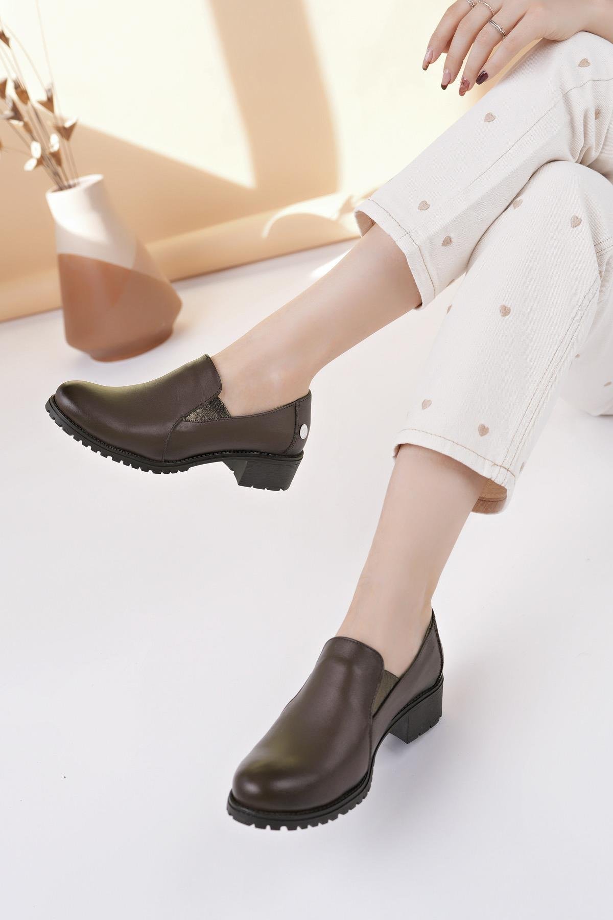 Mammamia D25KA 880 Kahve Hakiki Deri Topuklu Kadın Ayakkabı