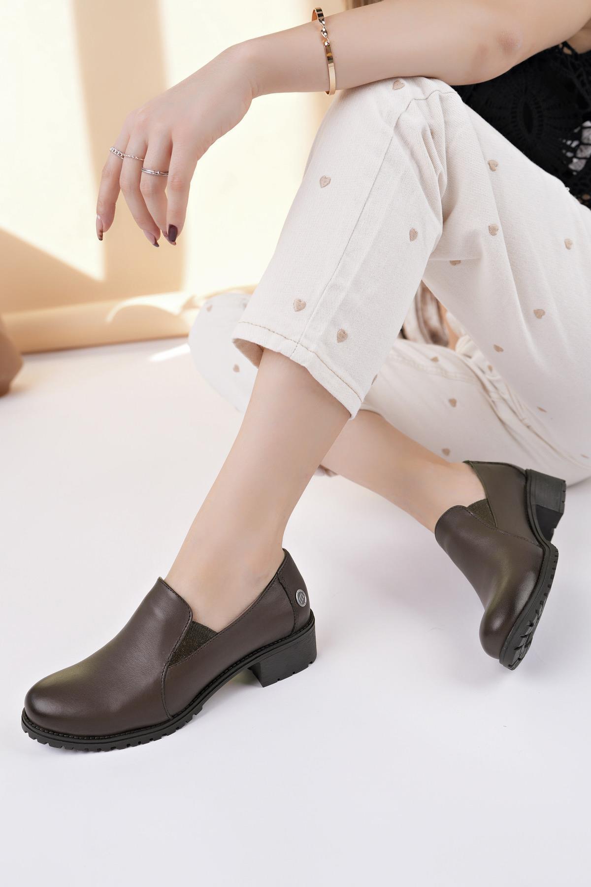 Mammamia D25KA 880 Kahve Hakiki Deri Topuklu Kadın Ayakkabı