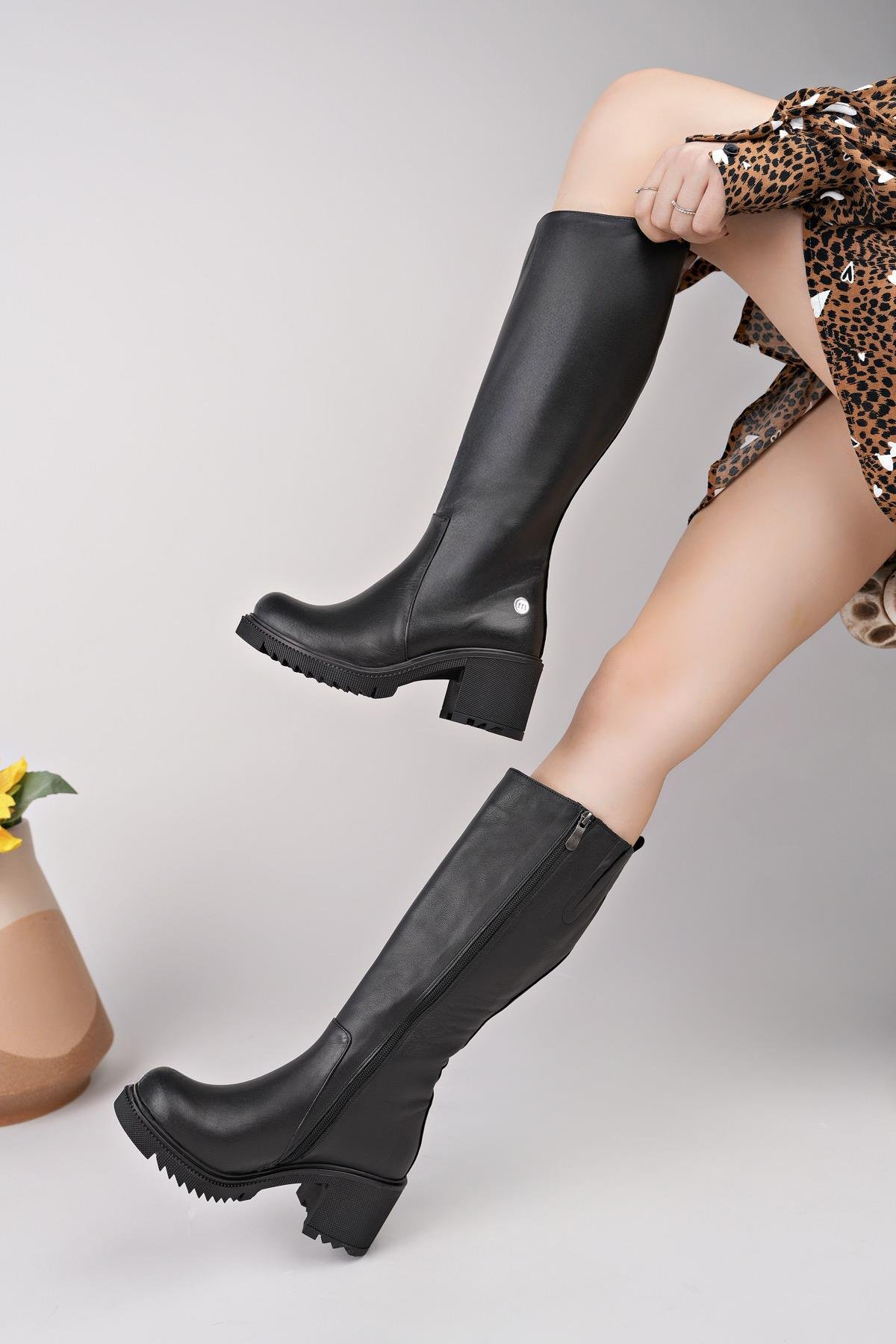 Mammamia D25KC 2330 Siyah Hakiki Deri Kadın Çizme