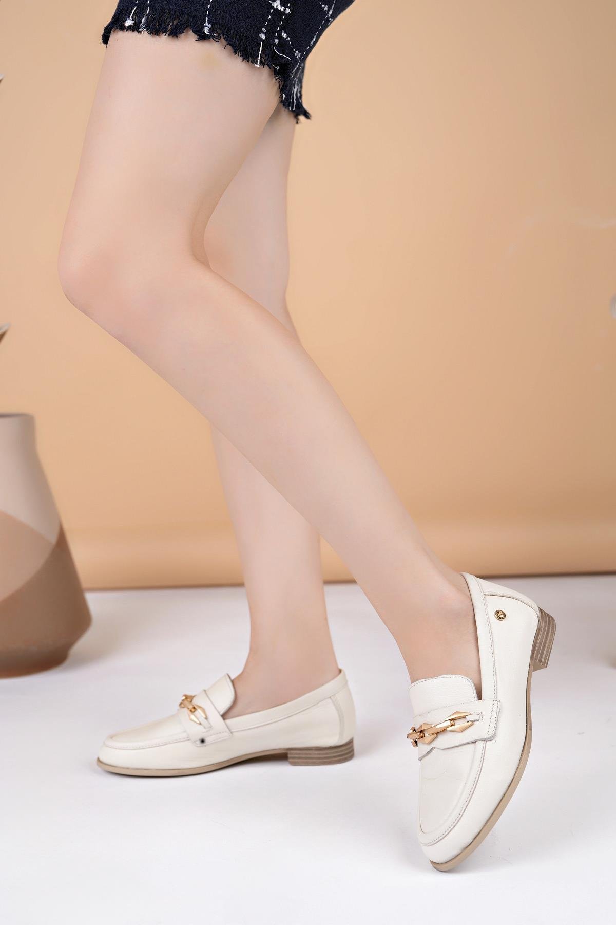 Mammamia D25YA 3315 Krem Hakiki Deri Maskulen Kadın Ayakkabı