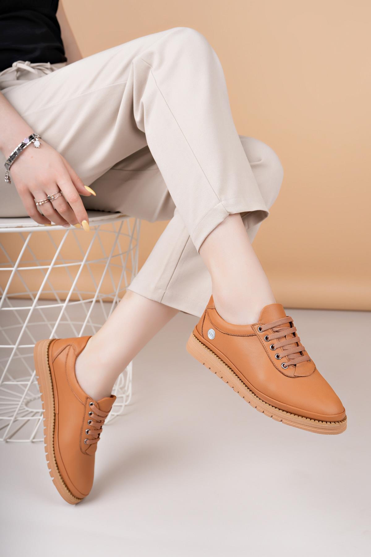 Mammamia D25YA 705 Taba Hakiki Deri Bağcıklı Kadın Ayakkabı