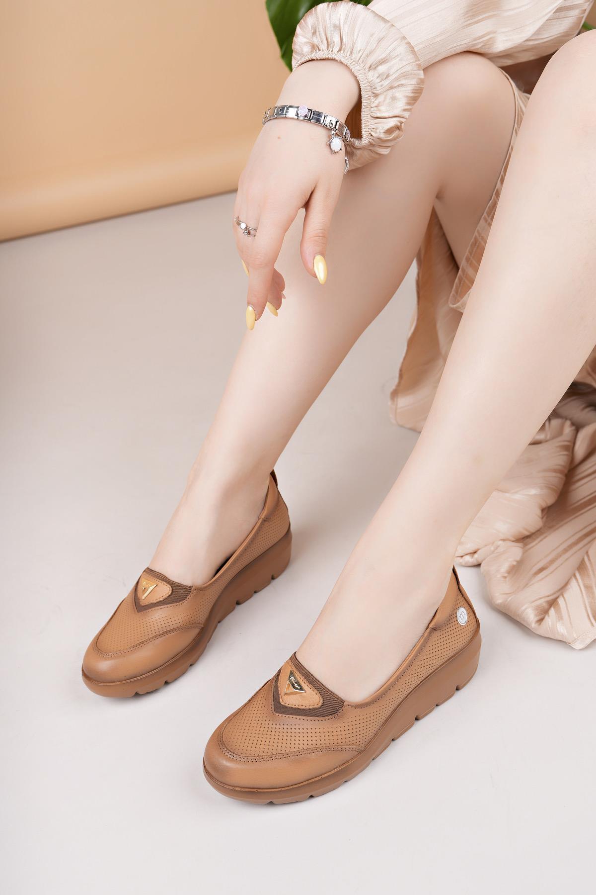 Mammamia D25YA 7450 Taba Hakiki Deri Kadın Ayakkabı