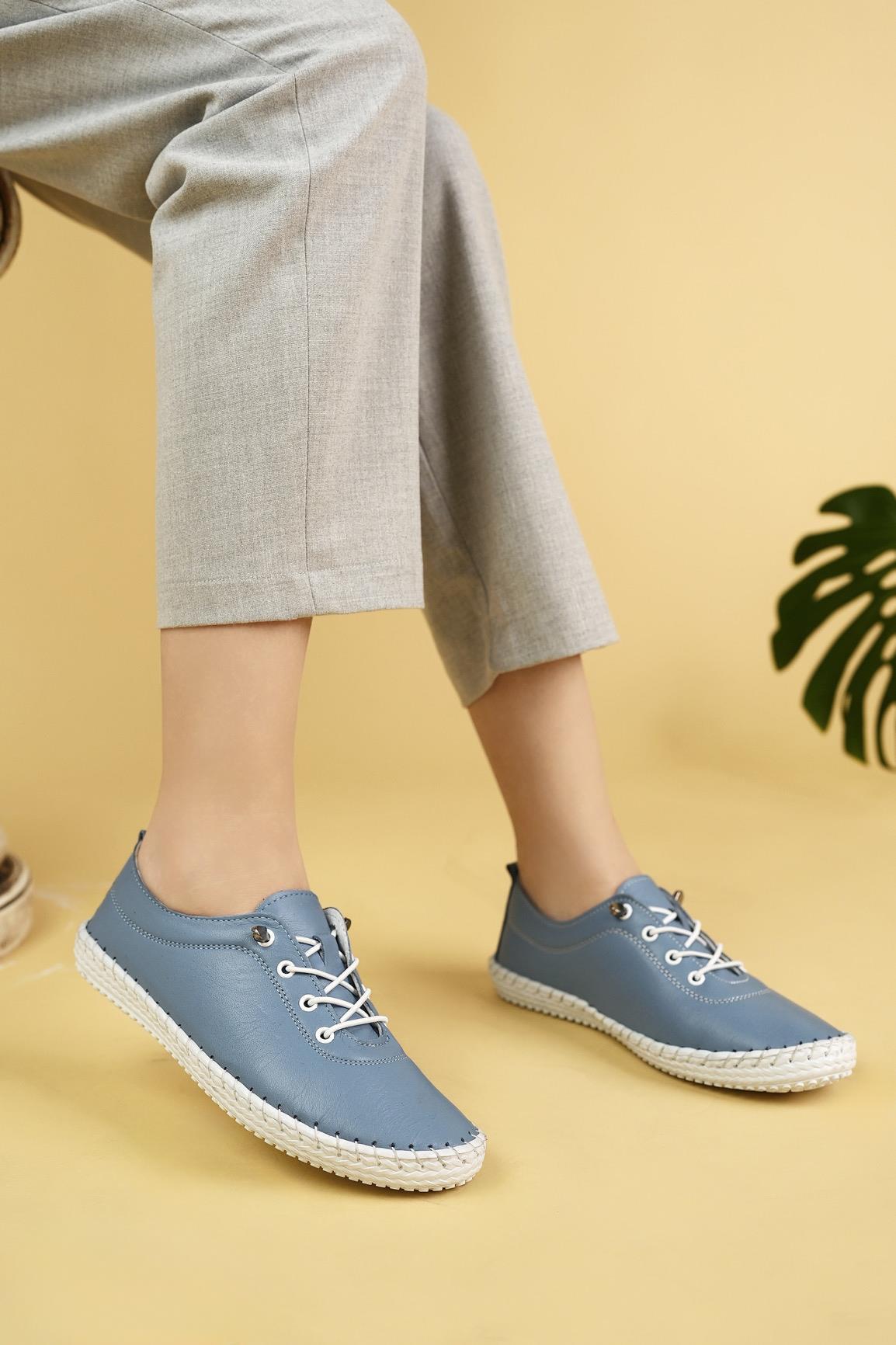 Maria 300 Mavi Hakiki Soft Deri Günlük Kadın Ayakkabı