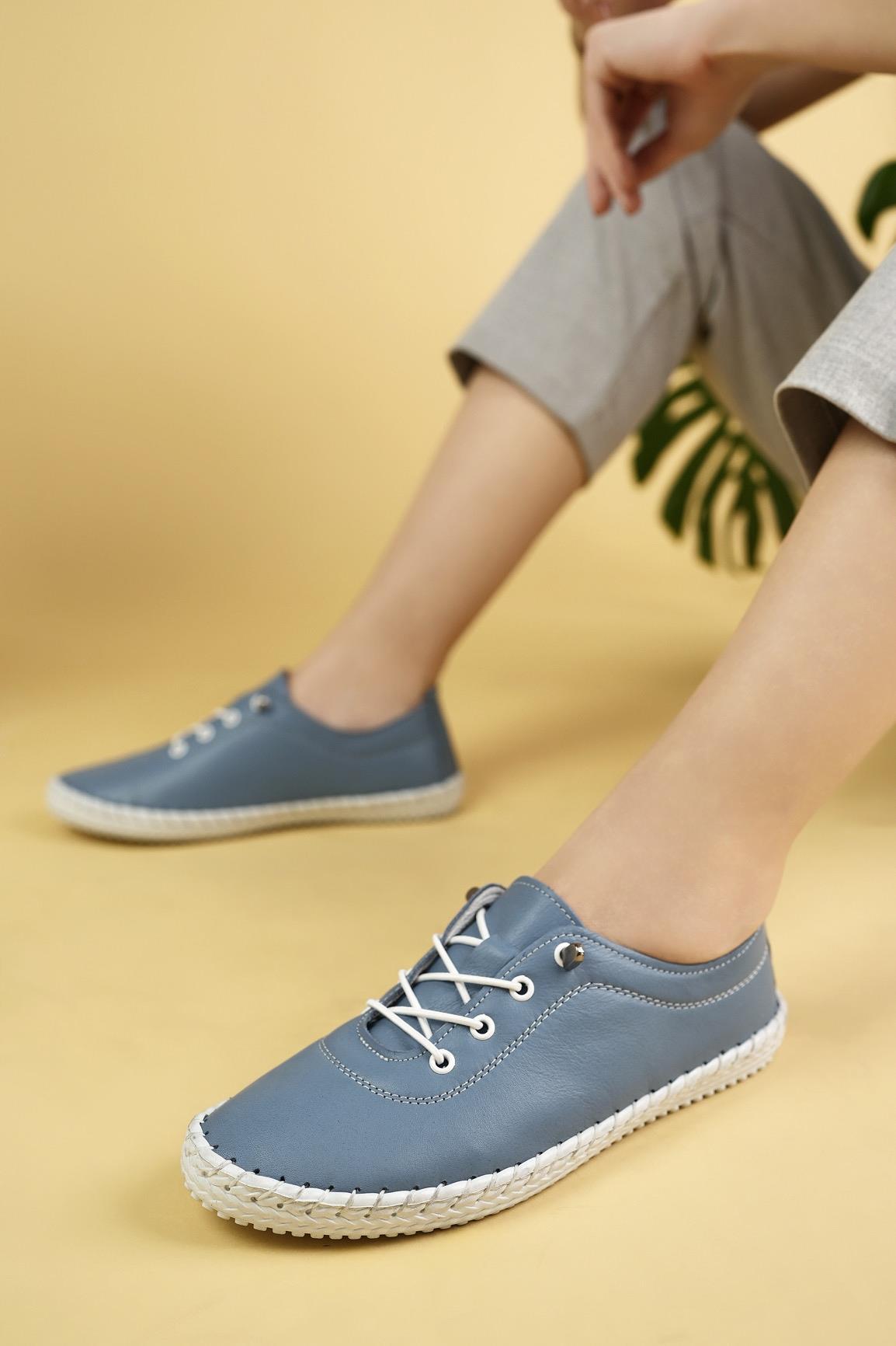 Maria 300 Mavi Hakiki Soft Deri Günlük Kadın Ayakkabı