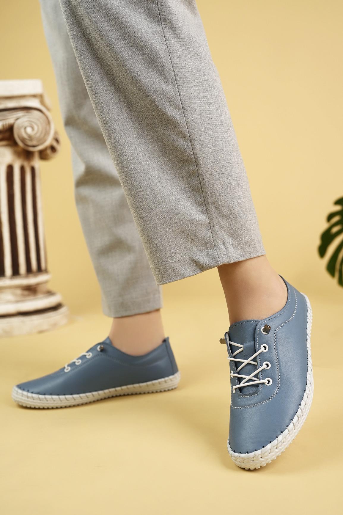 Maria 300 Mavi Hakiki Soft Deri Günlük Kadın Ayakkabı