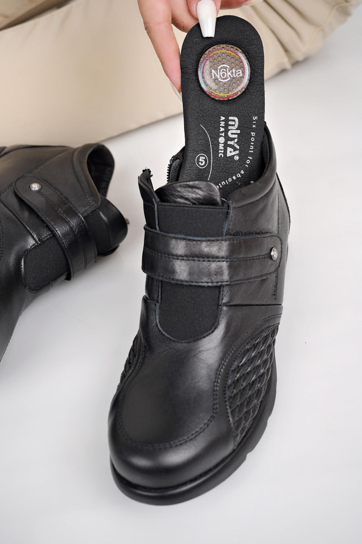 Muya 323814 Siyah Hakiki Deri Cırtlı-Fermuarlı 6 Nokta Kadın Bot