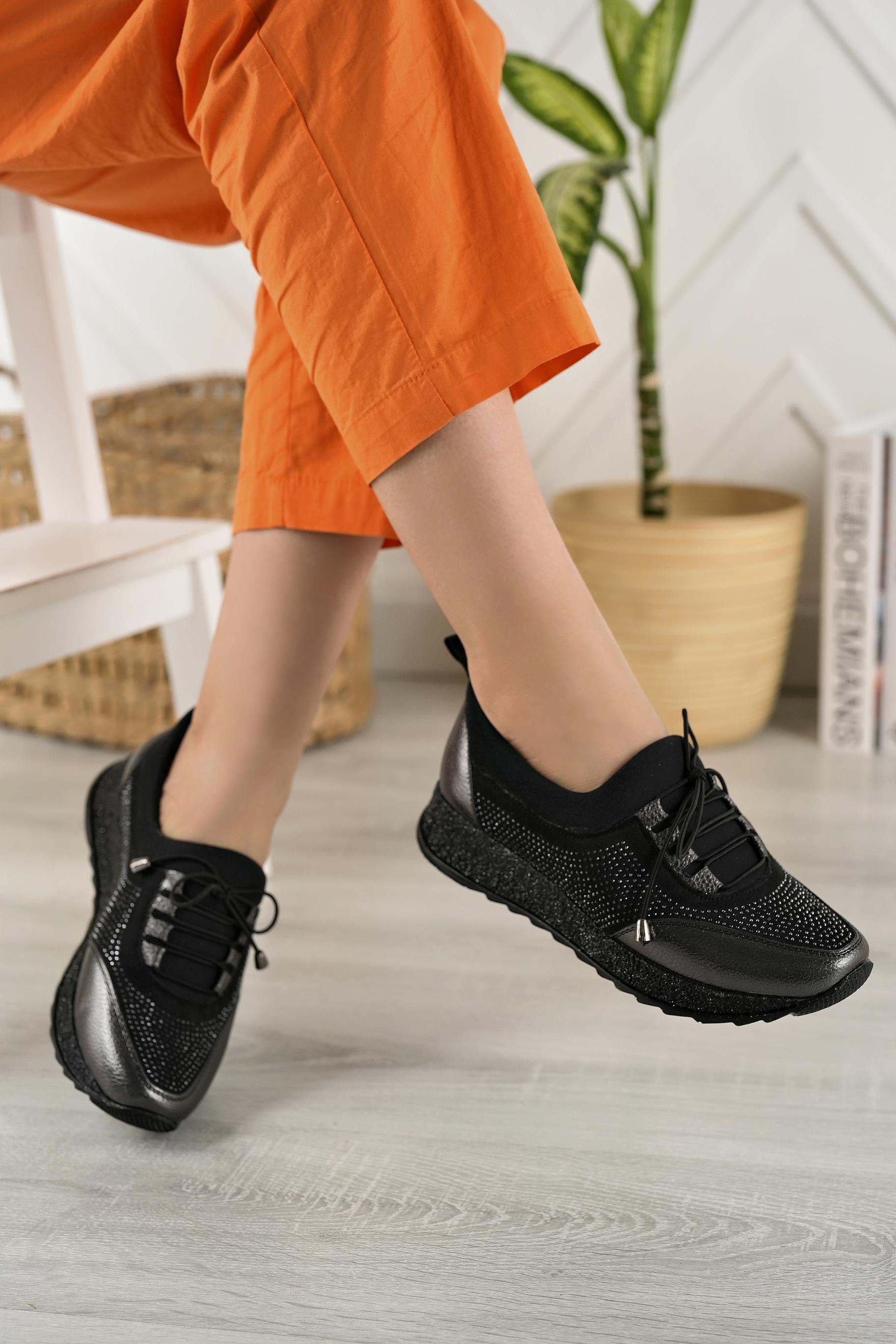 Nesil Shoes Acr 15 Platin Taşlı Strech Kadın Ayakkabı