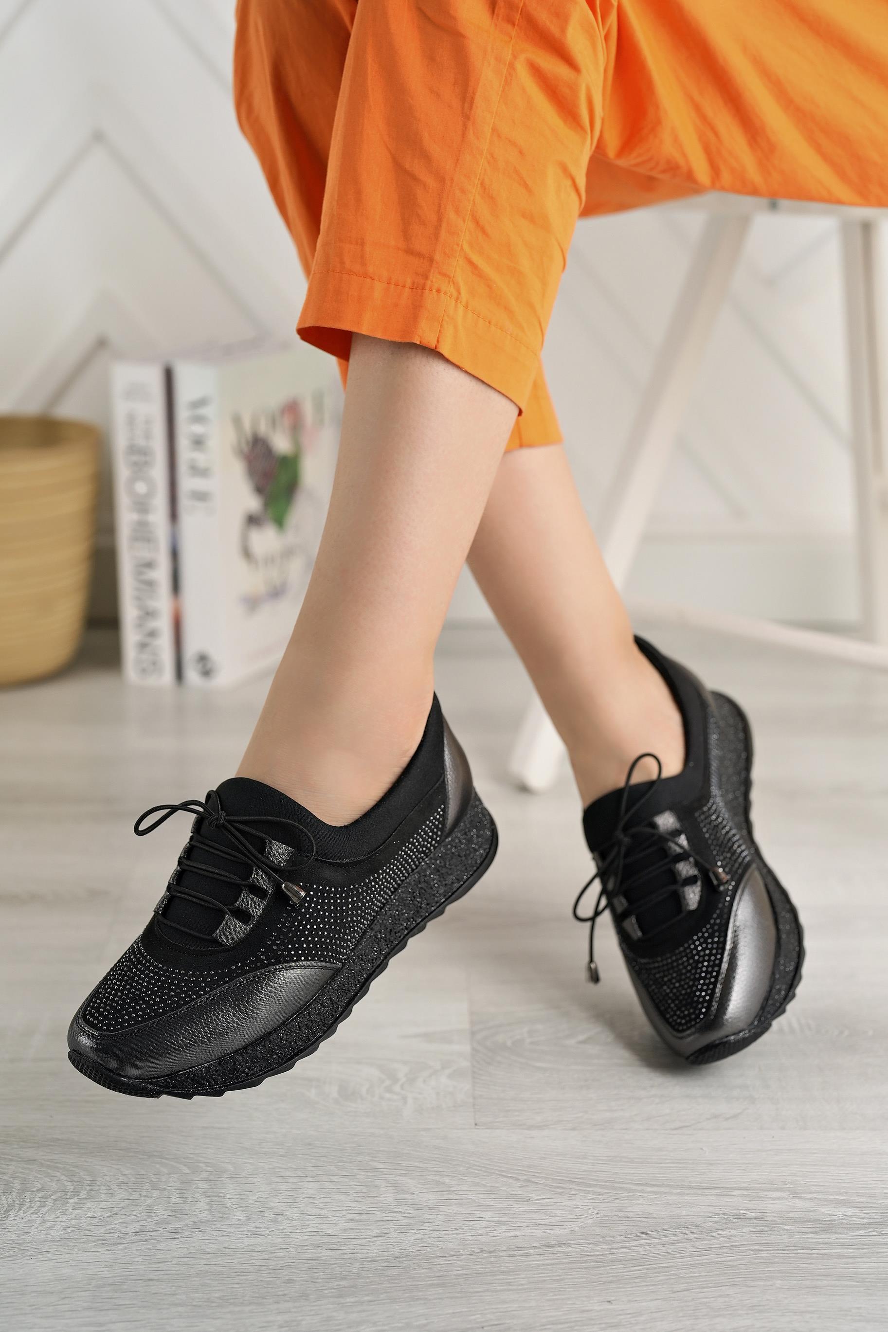 Nesil Shoes Acr 15 Platin Taşlı Strech Kadın Ayakkabı