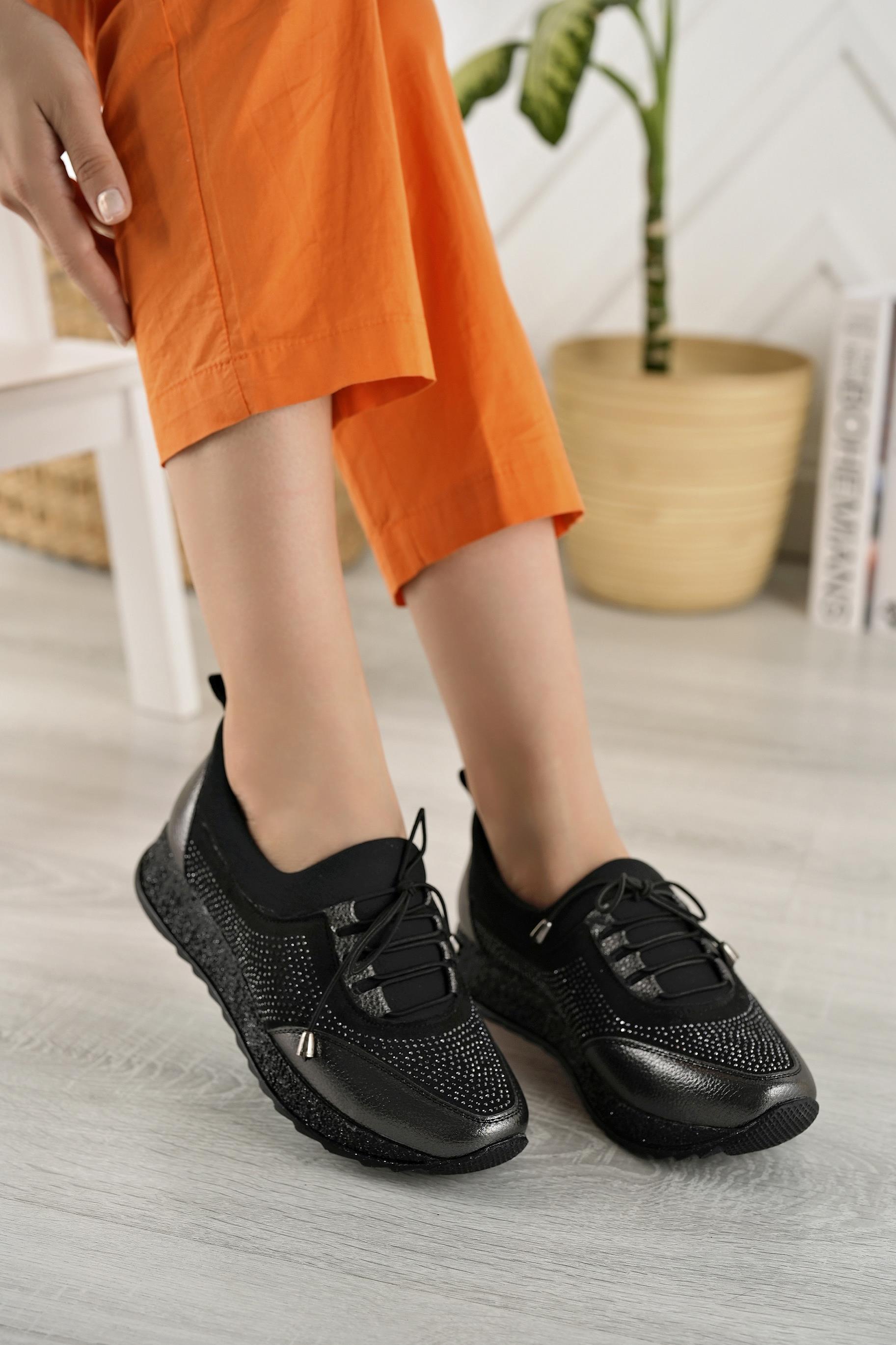 Nesil Shoes Acr 15 Platin Taşlı Strech Kadın Ayakkabı