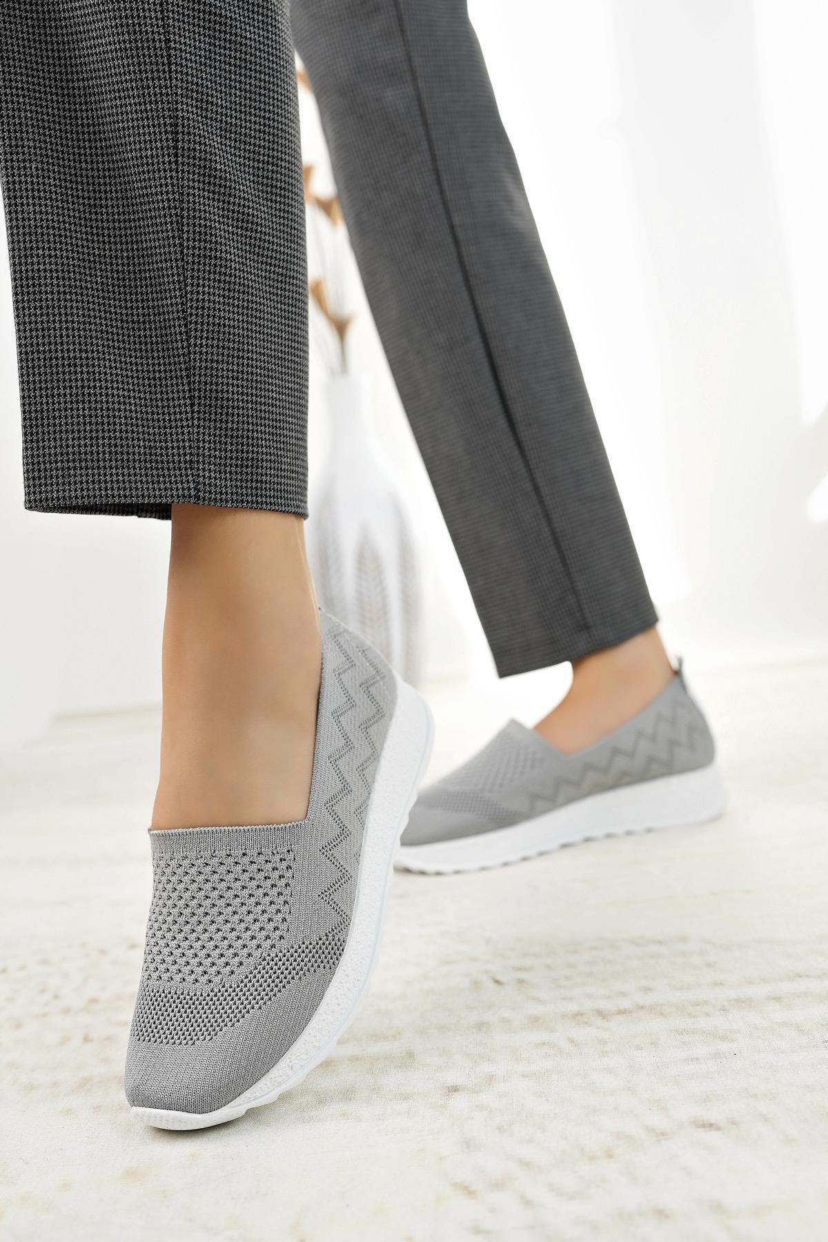 Nesil shoes Aky 055 Koyu Gri Triko Yazlık Kadın Ayakkabı