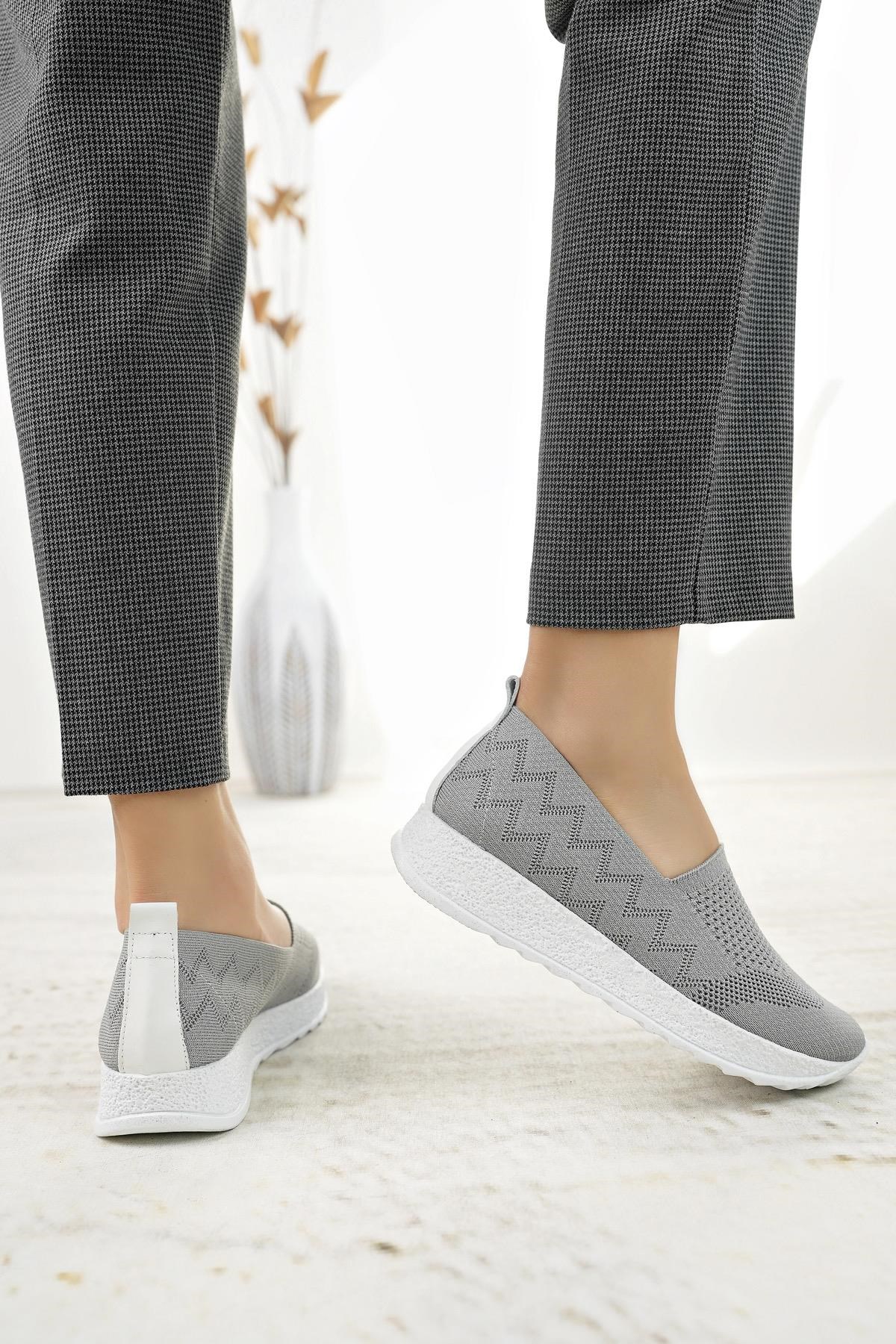 Nesil shoes Aky 055 Koyu Gri Triko Yazlık Kadın Ayakkabı