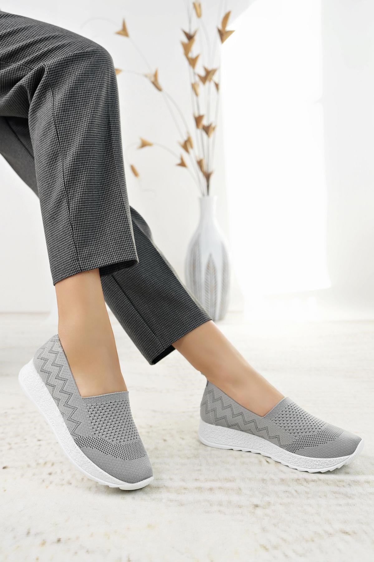 Nesil shoes Aky 055 Koyu Gri Triko Yazlık Kadın Ayakkabı