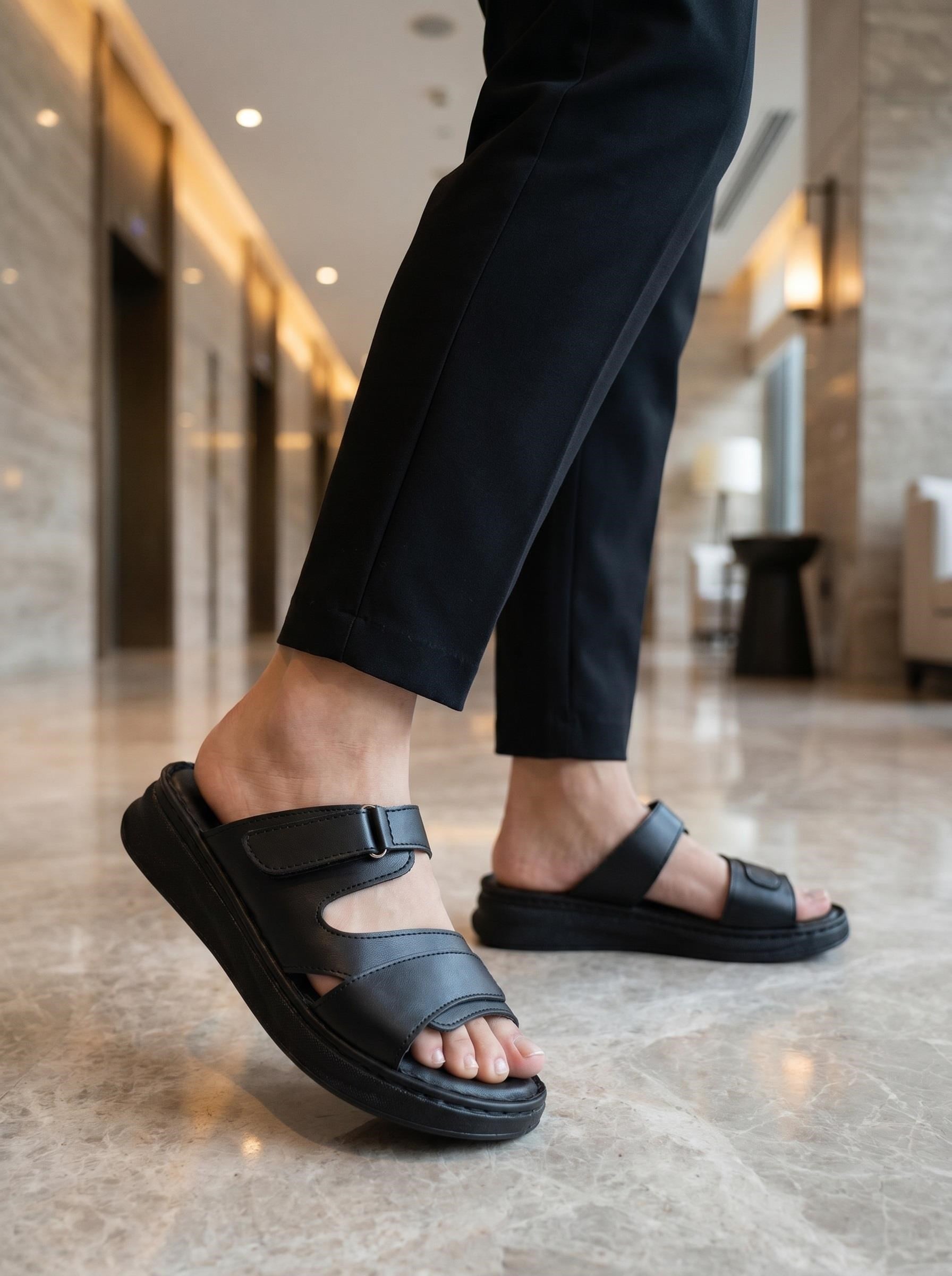 Nesil Shoes Bell 25145 Siyah Anatomik Cırtlı Kadın Terlik