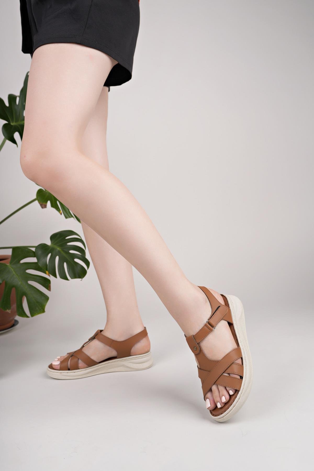 Nesil Shoes Bell 25151 Taba Anatomik Kadın Sandalet