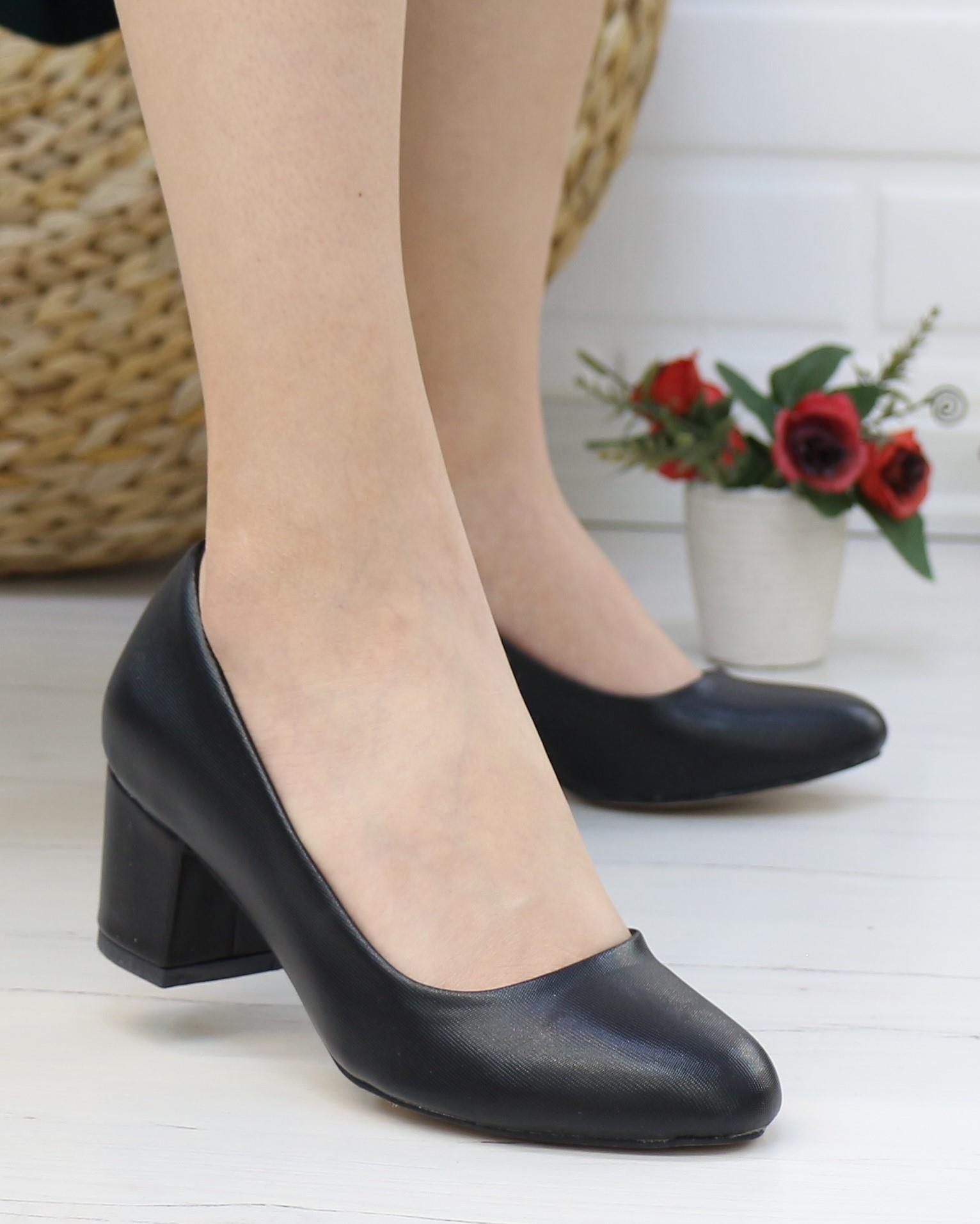 Nesil Shoes Bln 110 Siyah Kumaş Günlük Topuklu Kadın Ayakkabı