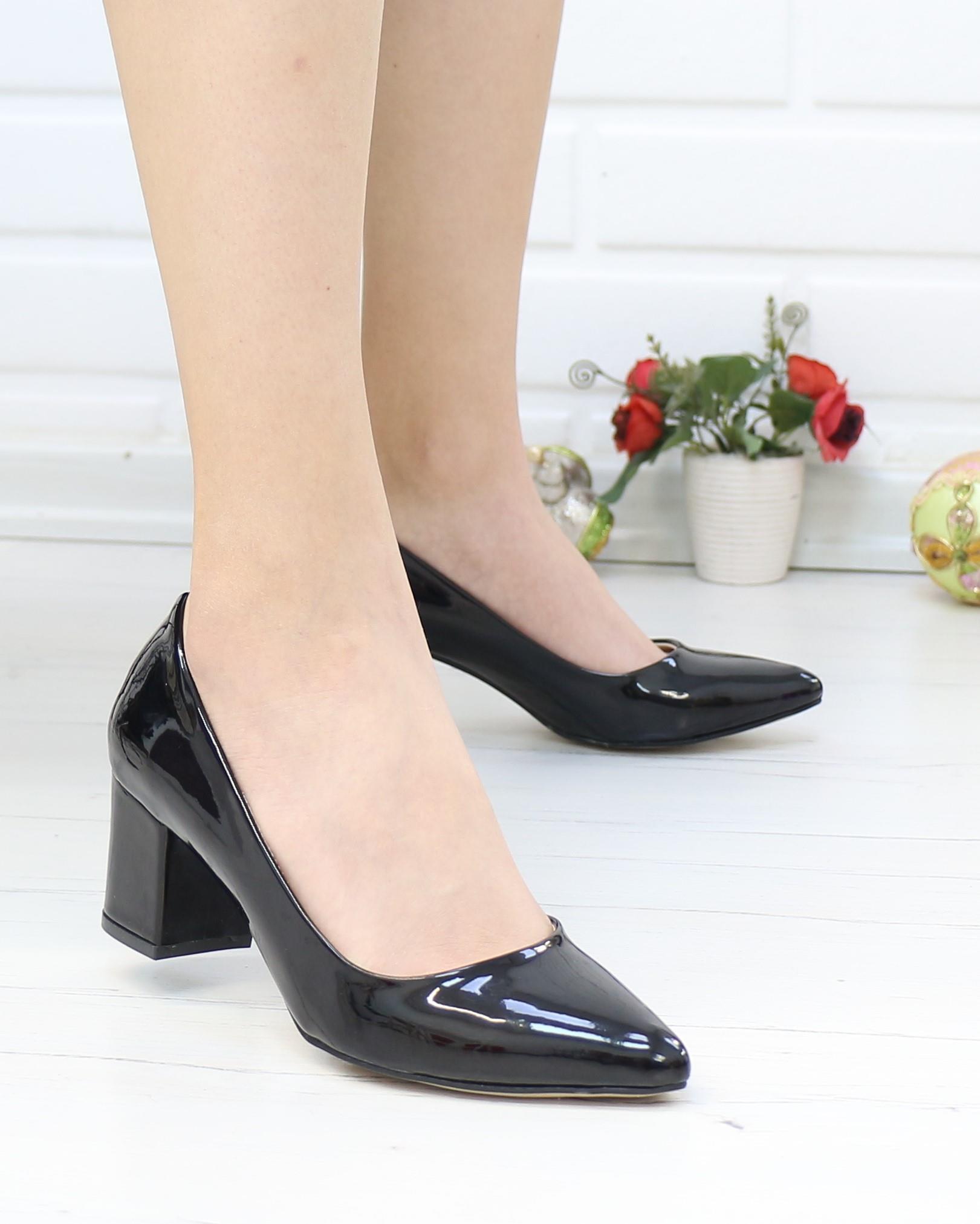 Nesil Shoes Bln 410 Siyah Rugan Günlük Topuklu Kadın Ayakkabı