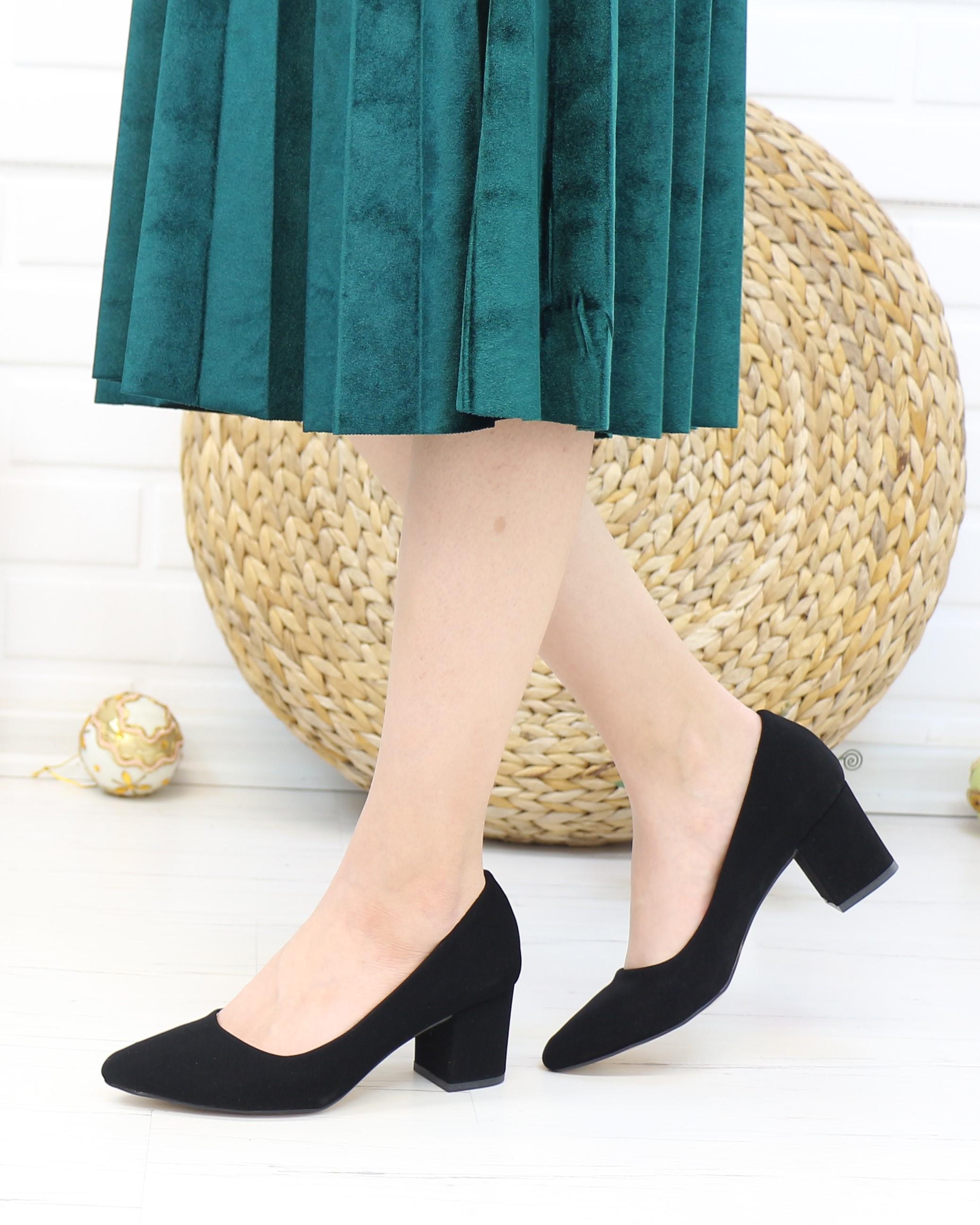 Nesil Shoes Bln 410 Siyah Süet Günlük Topuklu Kadın Ayakkabı