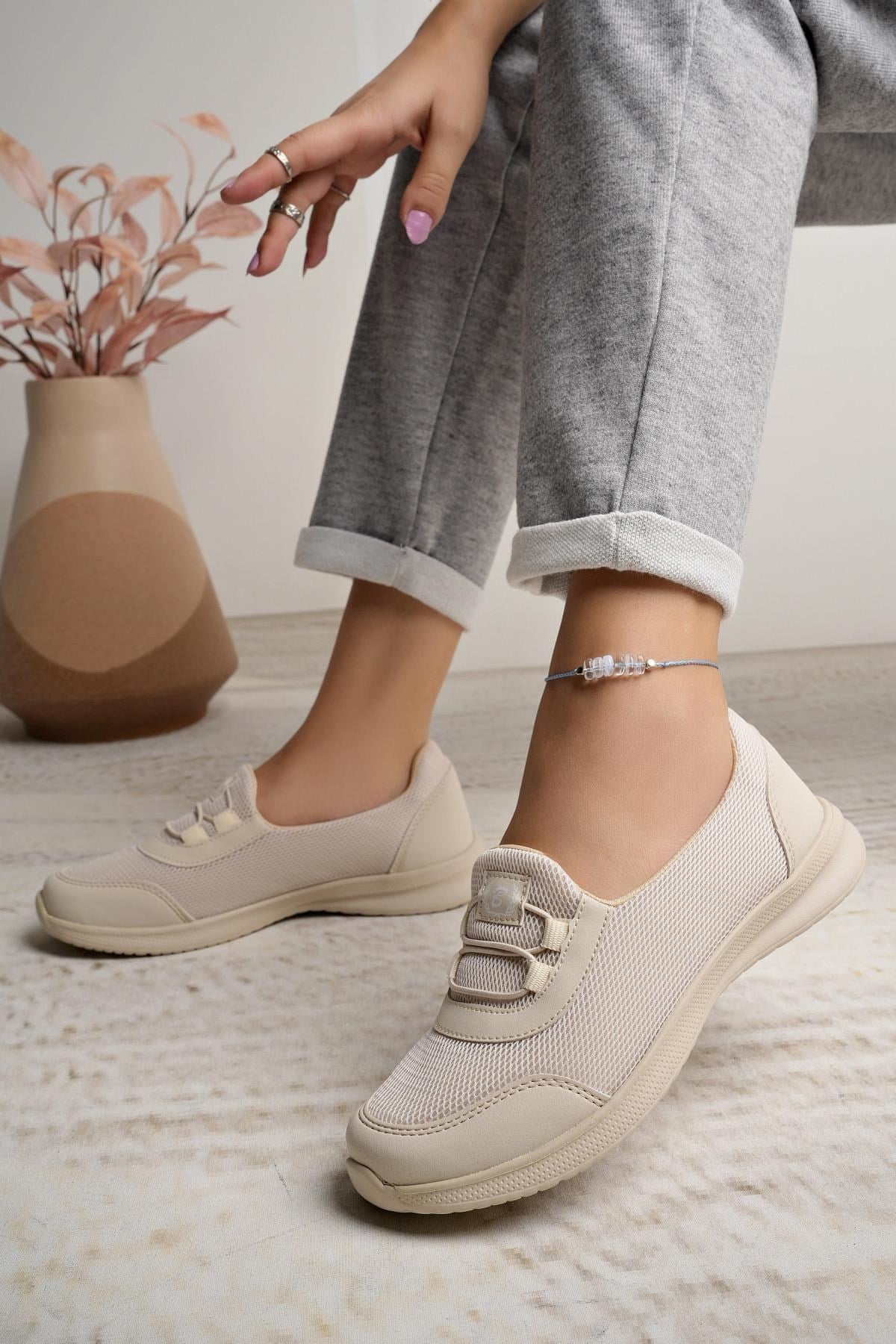 Nesil Shoes Bsea 575 Bej Memory Foam Kadın Yürüyüş Ayakkabısı