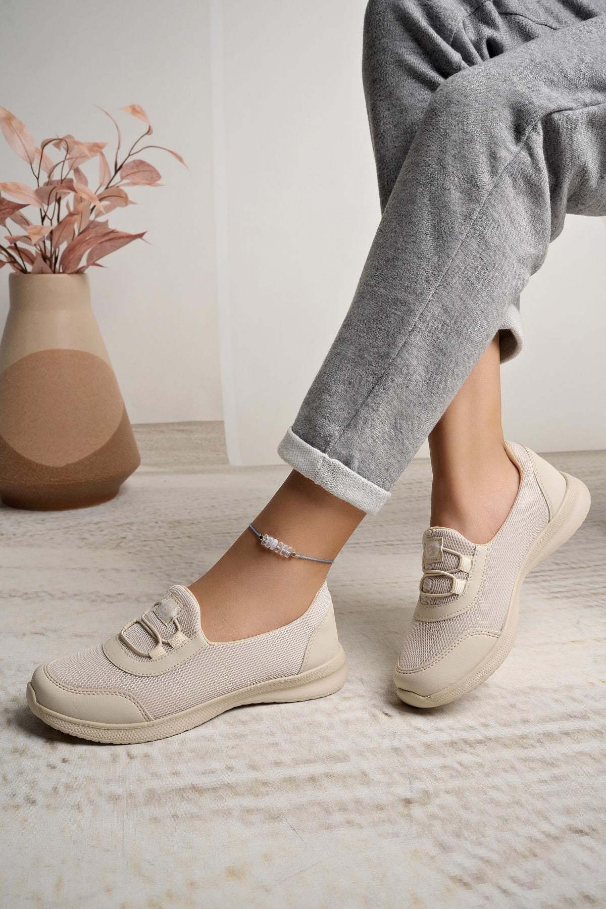 Nesil Shoes Bsea 575 Bej Memory Foam Kadın Yürüyüş Ayakkabısı