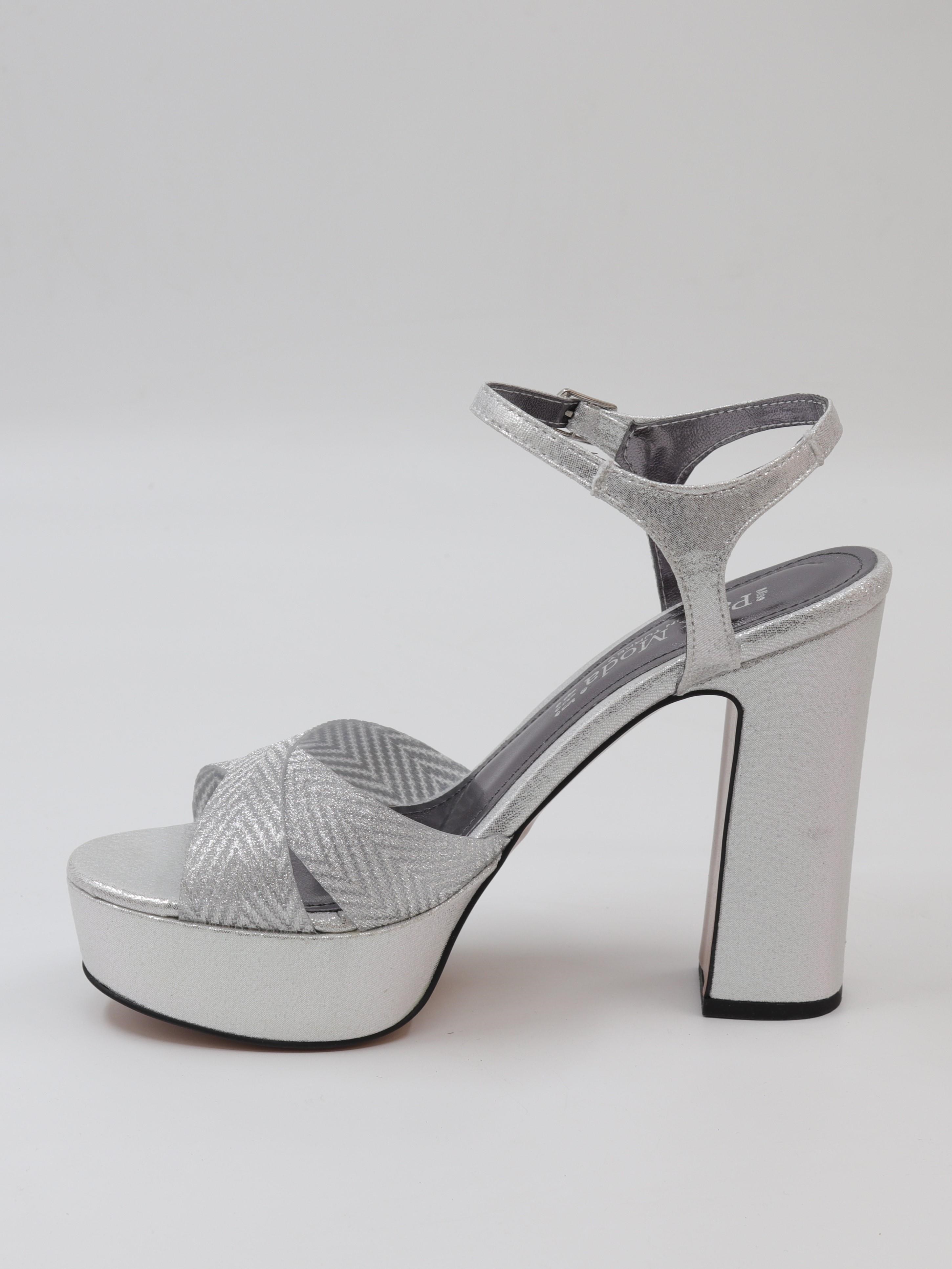Nesil Shoes Carel 2057 Gümüş Simli Platform Kadın Sandalet