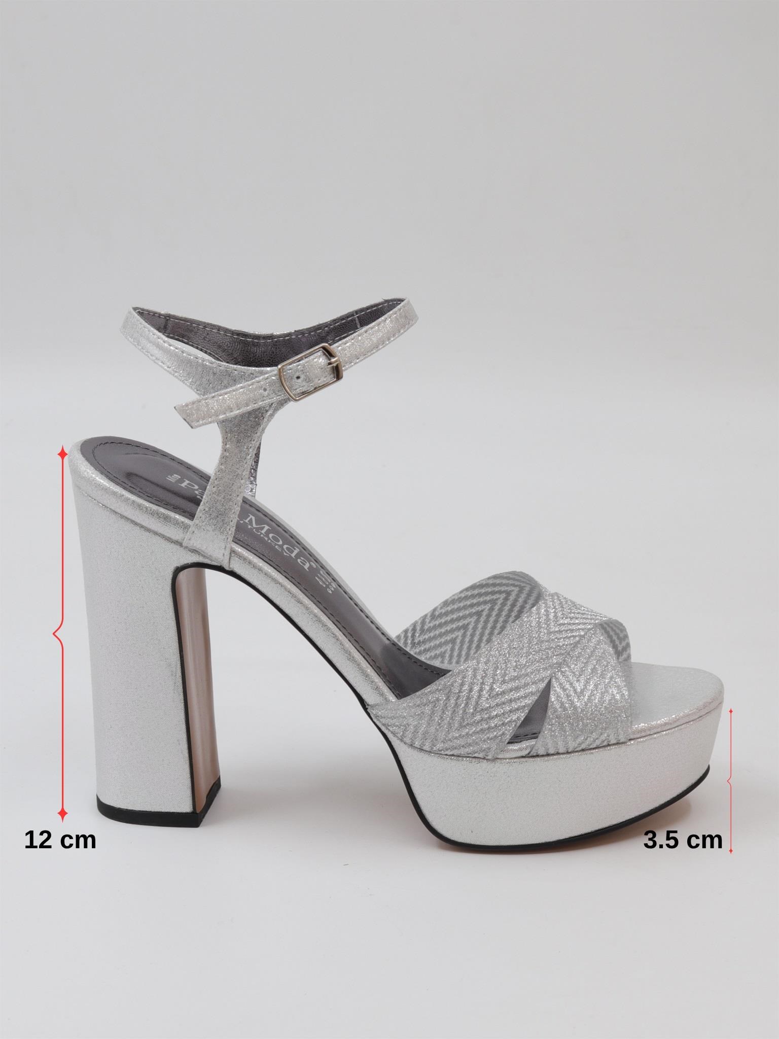 Nesil Shoes Carel 2057 Gümüş Simli Platform Kadın Sandalet
