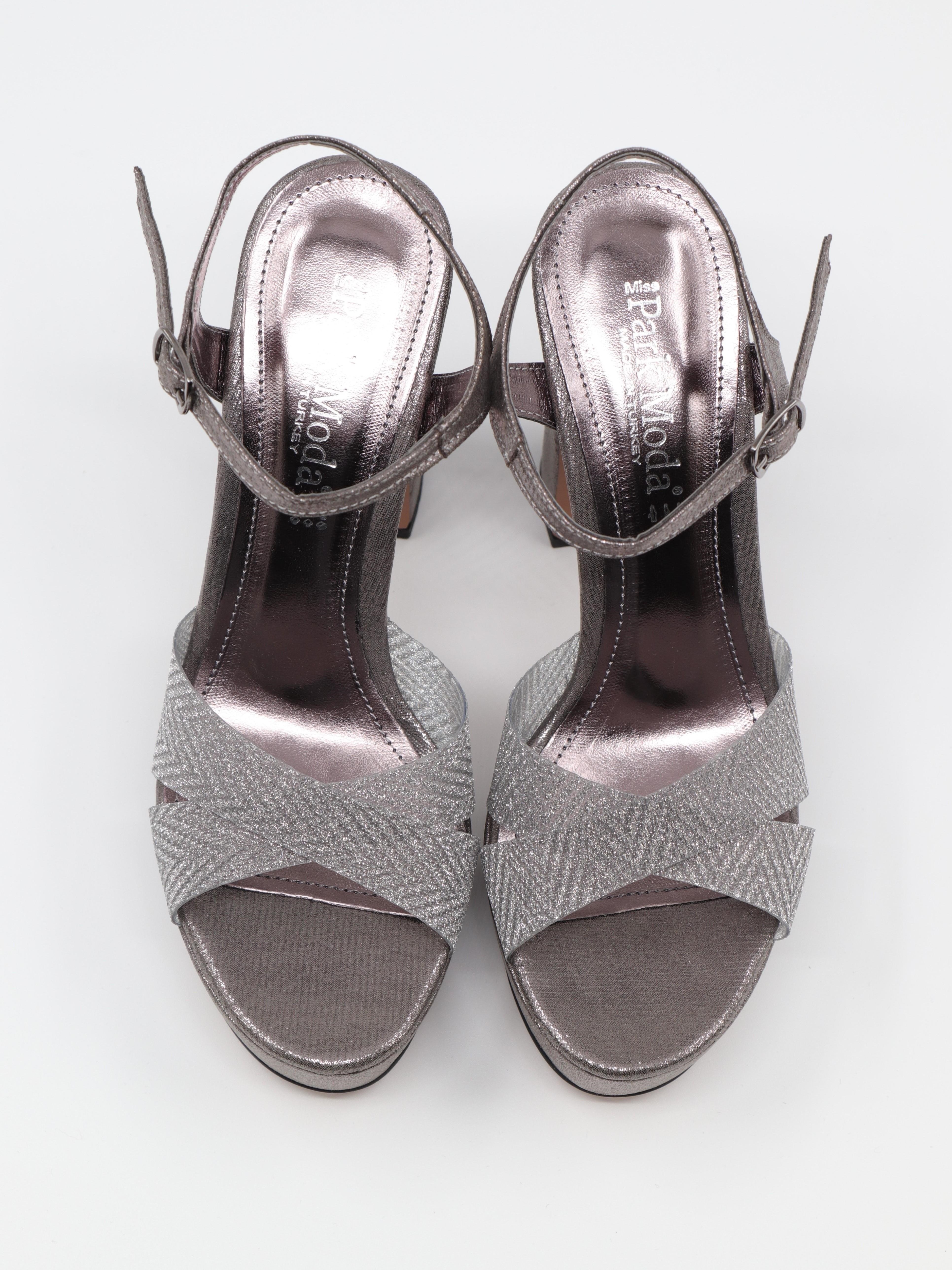 Nesil Shoes Carel 2057 Platin Simli Platform Kadın Sandalet