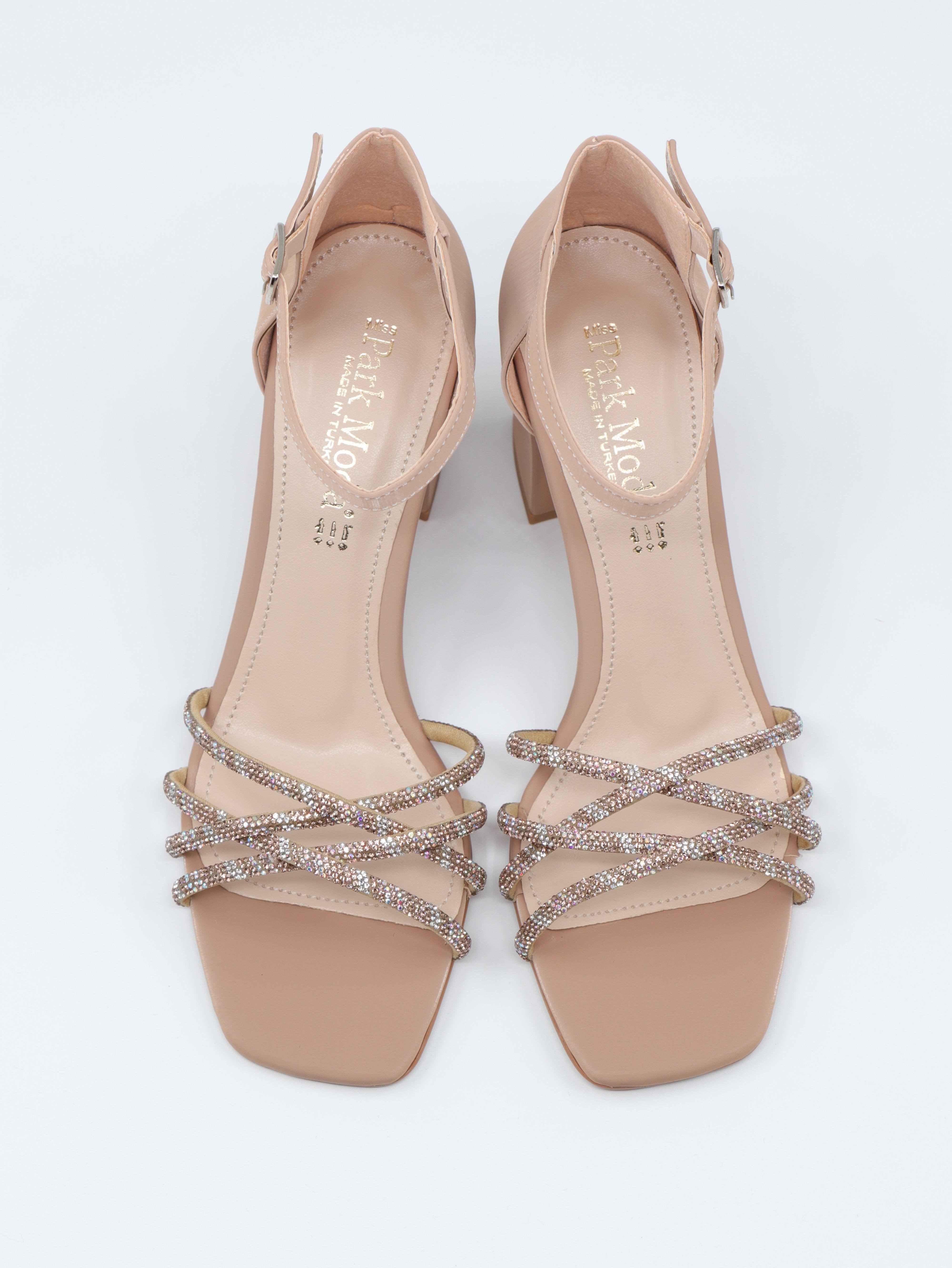 Nesil Shoes Carel 37 Nude Çapraz Taşlı Kadın Sandalet