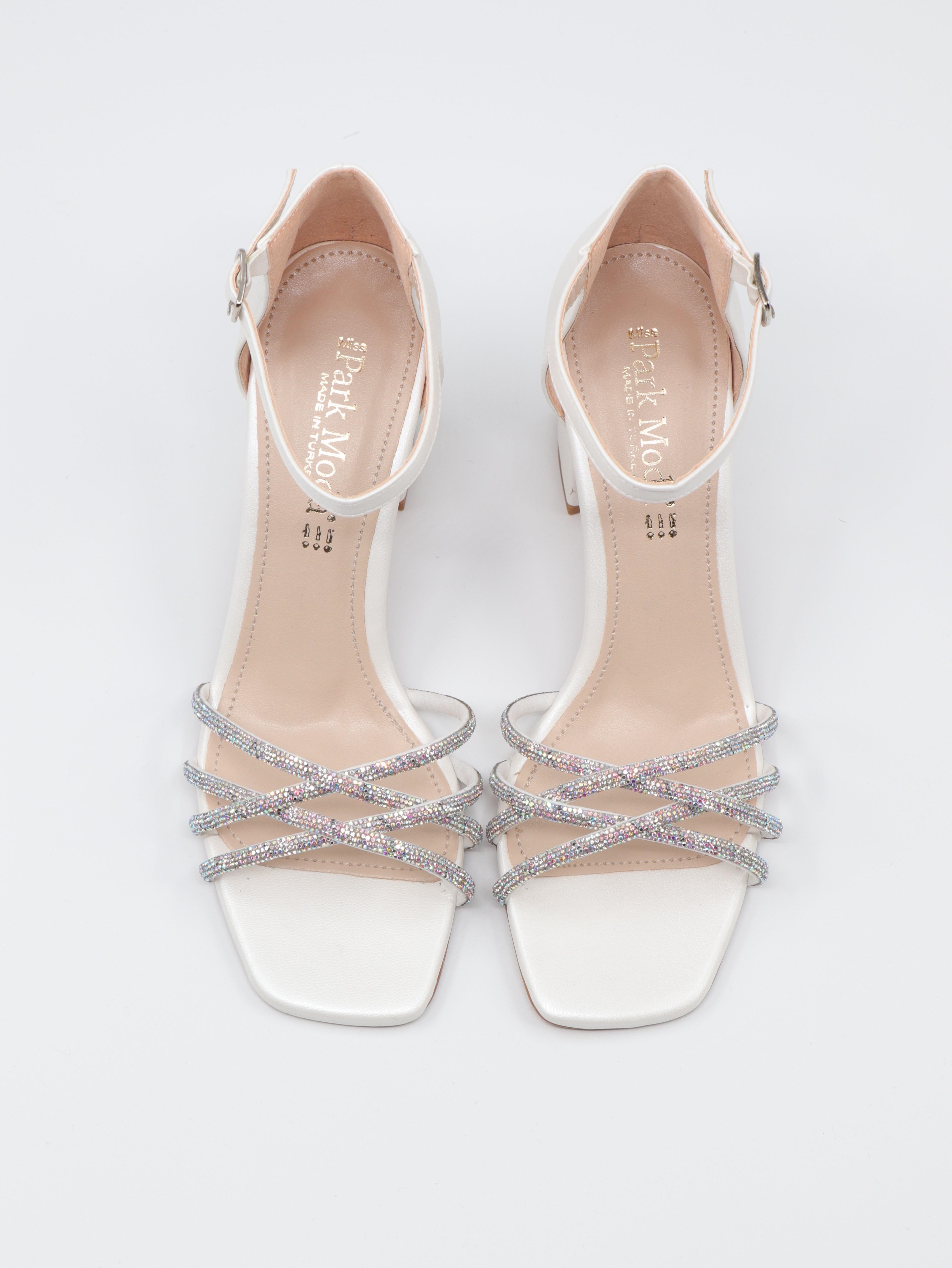 Nesil Shoes Carel 37 Sedef Çapraz Taşlı Kadın Sandalet