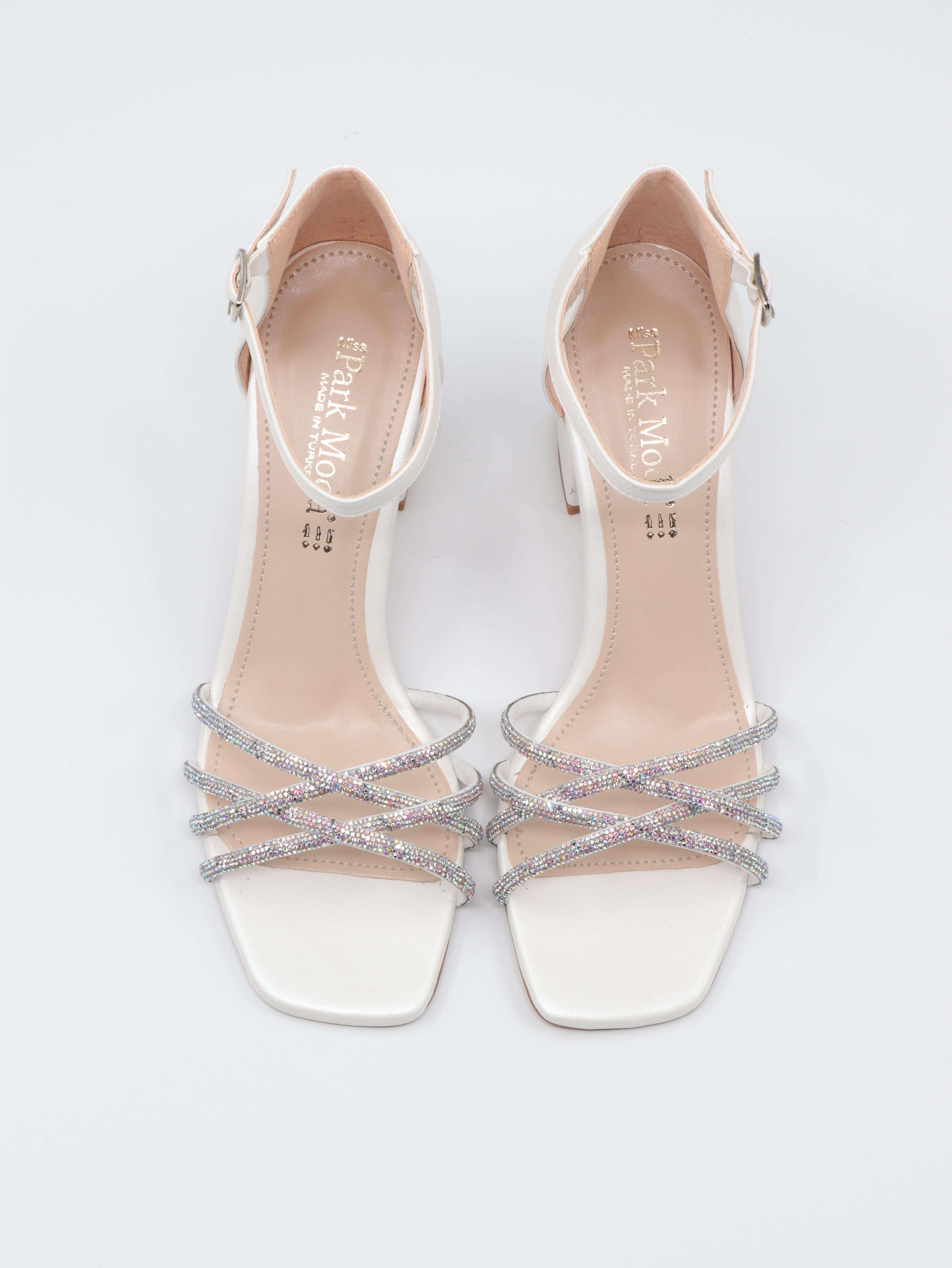 Nesil Shoes Carel 37 Sedef Çapraz Taşlı Kadın Sandalet