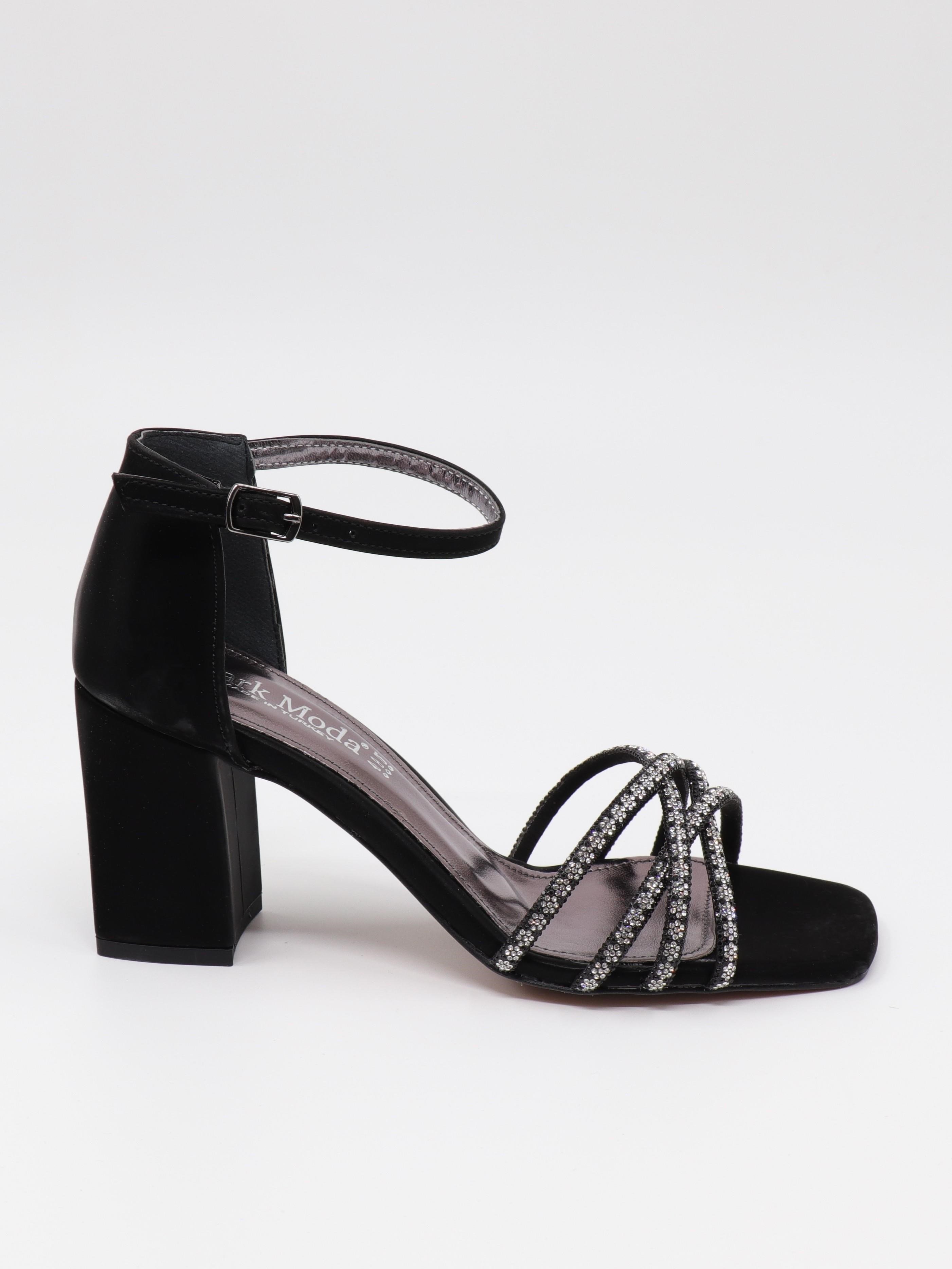 Nesil Shoes Carel 37 Siyah Çapraz Taşlı Kadın Sandalet