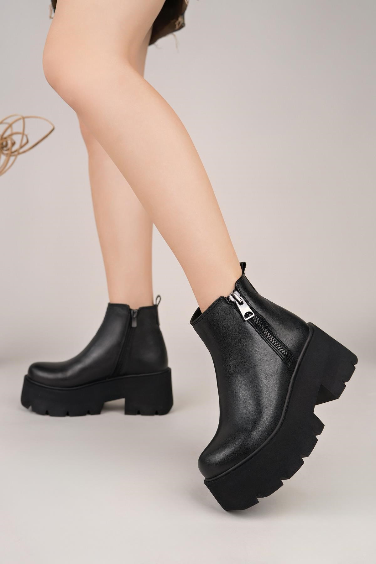 Nesil Shoes Carel 601 Siyah Platform Kadın Bot