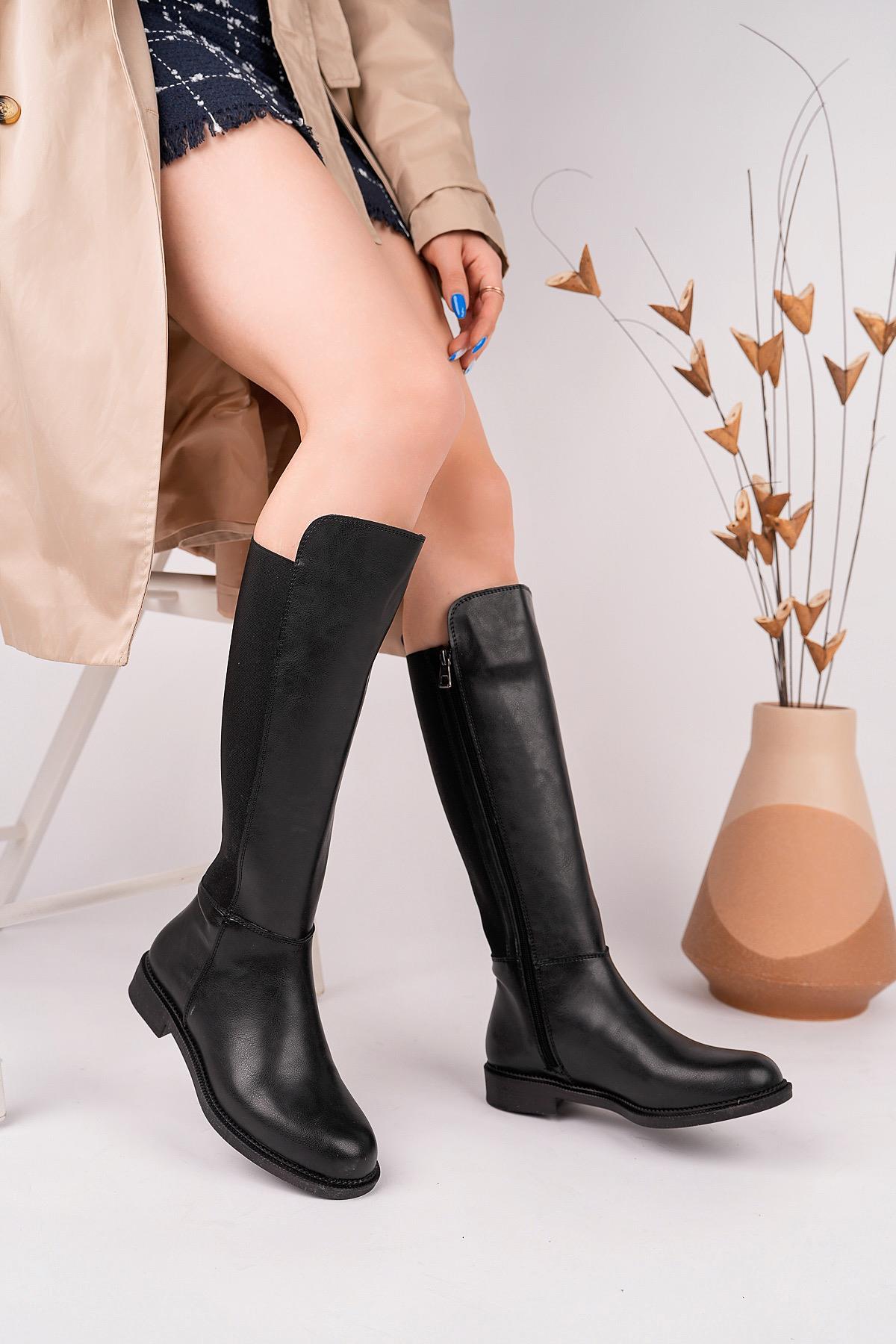 Nesil Shoes Carel 801 Siyah Baldırı Strech Kadın Çizme