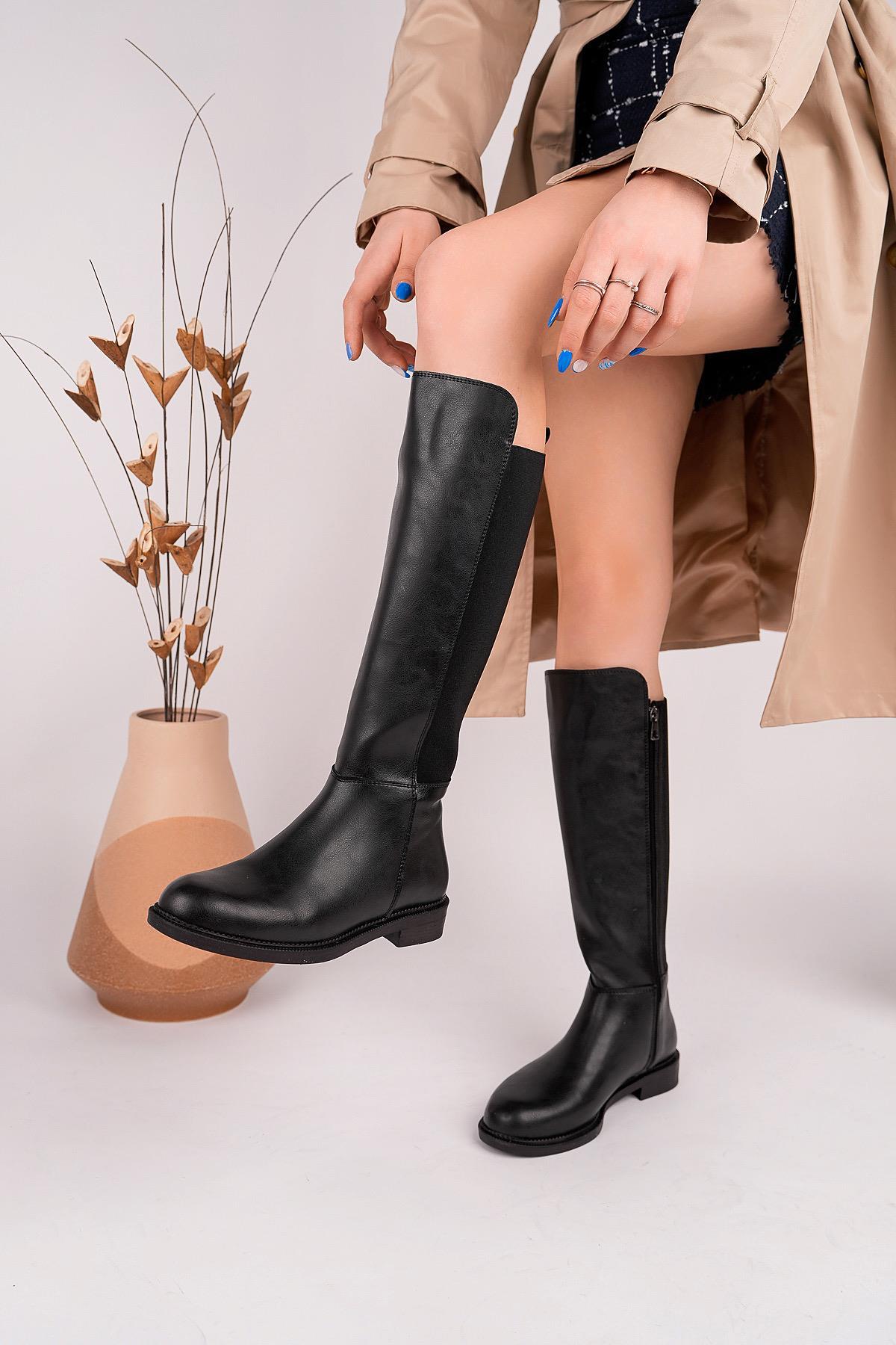 Nesil Shoes Carel 801 Siyah Baldırı Strech Kadın Çizme