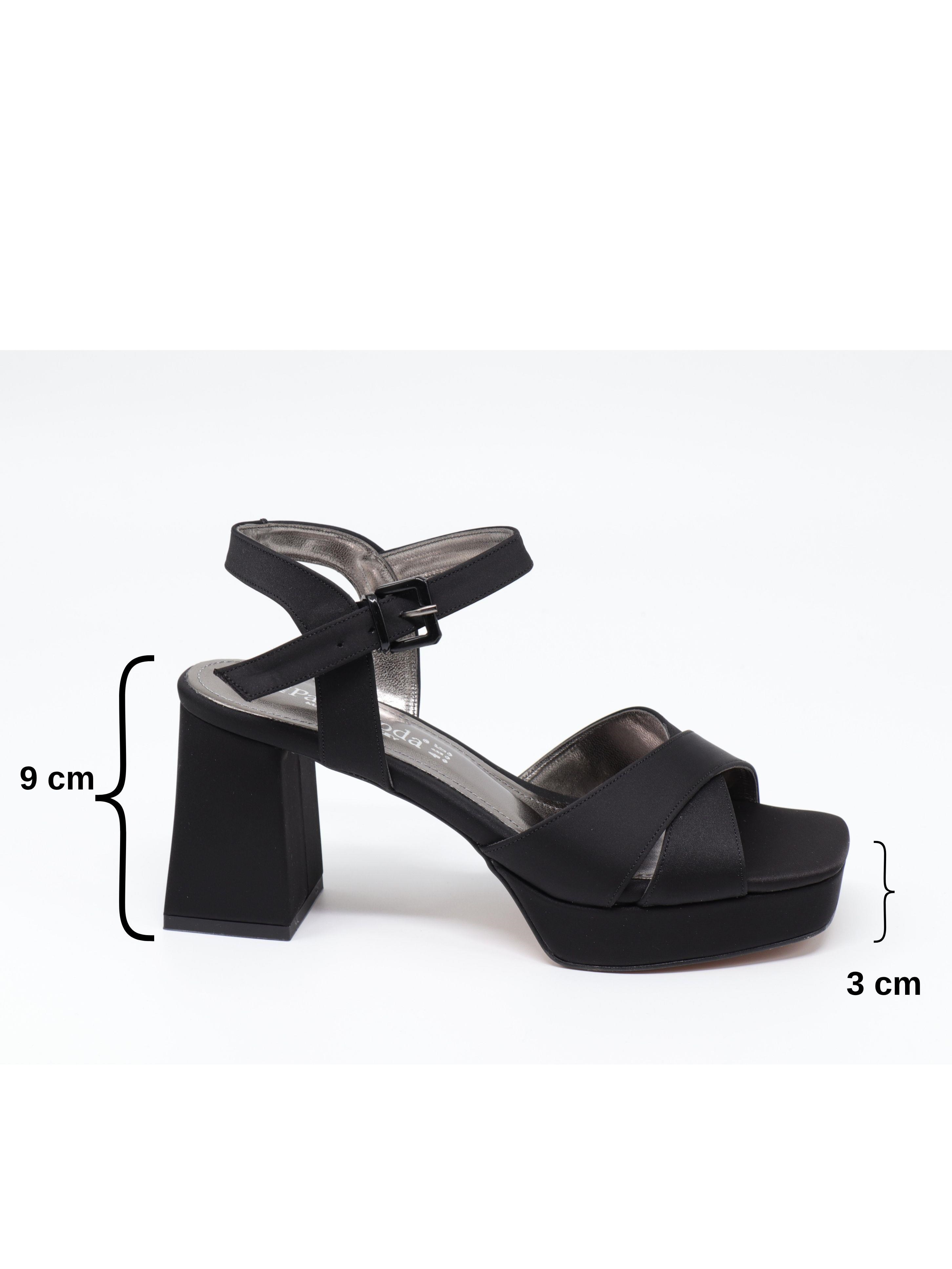Nesil Shoes Carel 99 Siyah Saten Çapraz Platform Kadın Sandalet