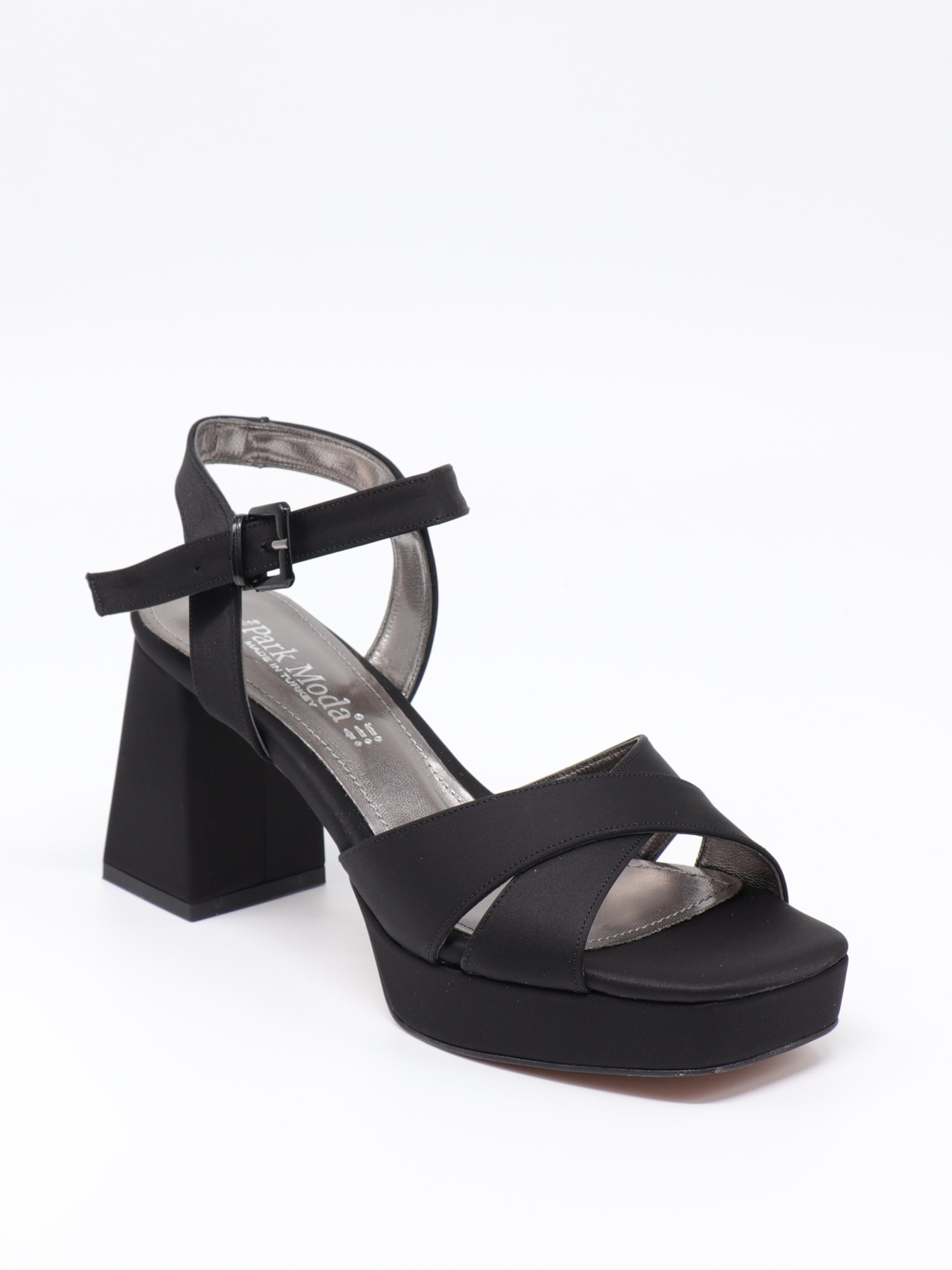 Nesil Shoes Carel 99 Siyah Saten Çapraz Platform Kadın Sandalet