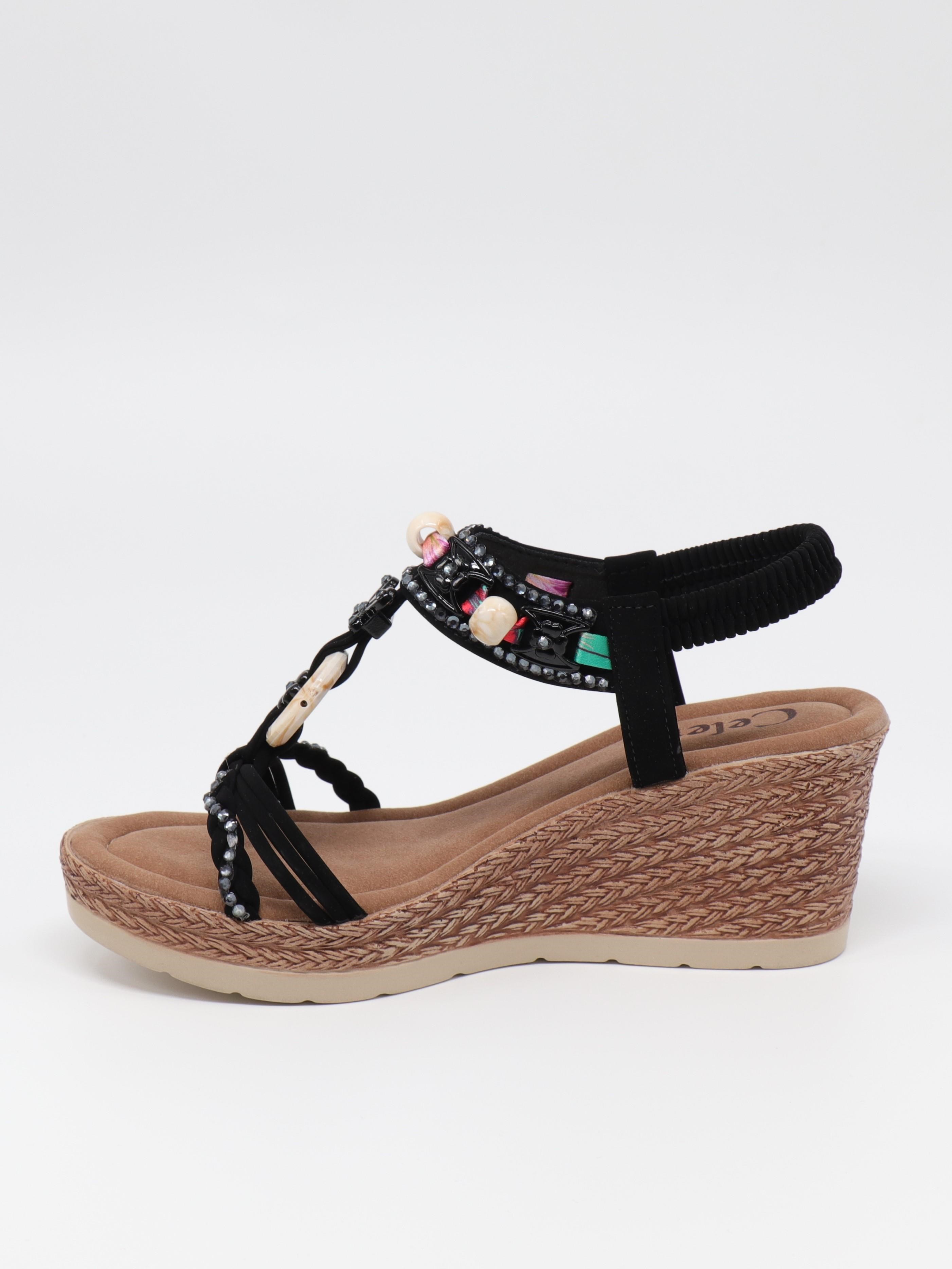 Nesil Shoes Celens 10011 Siyah Dolgu Topuk Kadın Sandalet