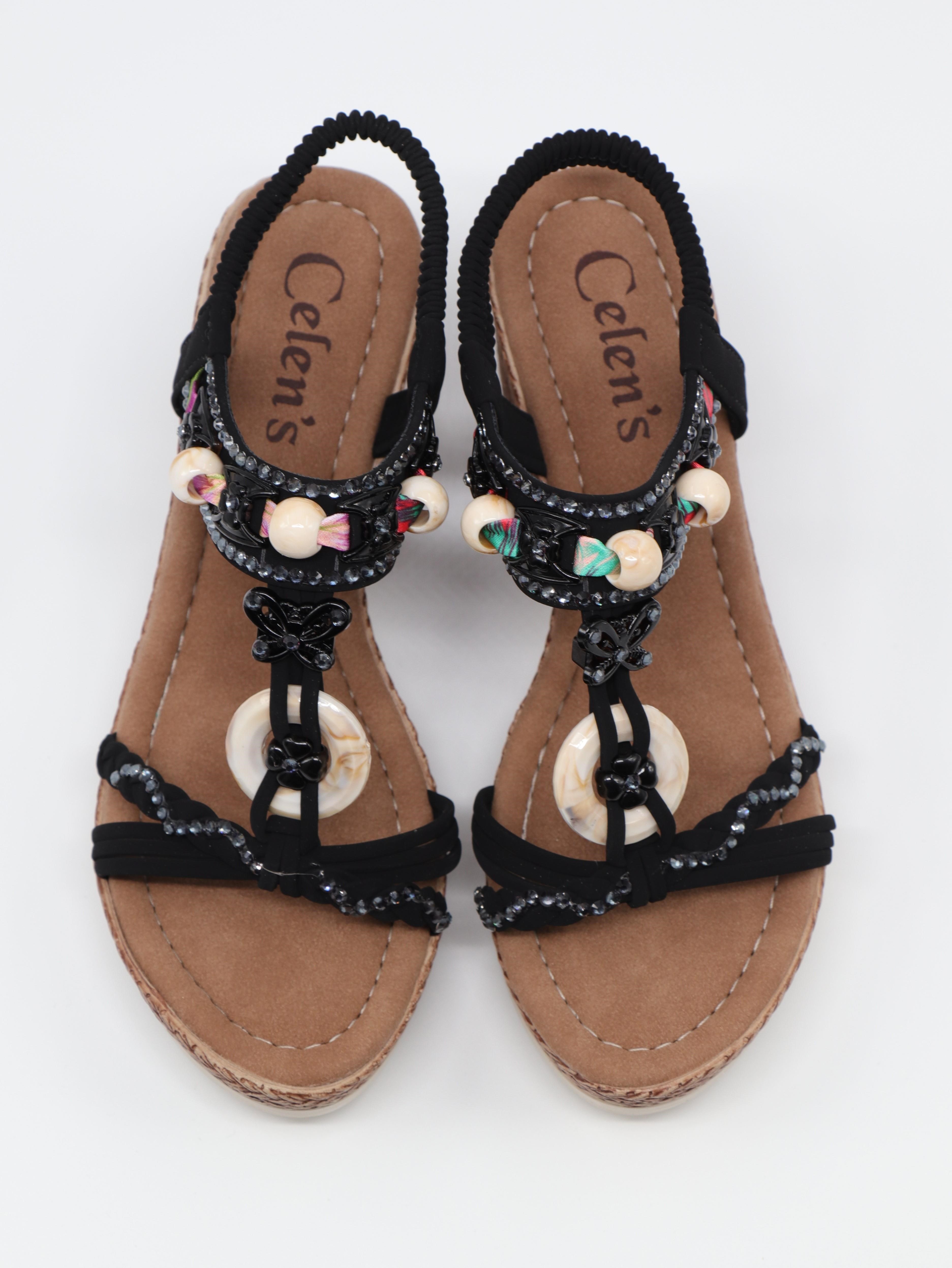 Nesil Shoes Celens 10011 Siyah Dolgu Topuk Kadın Sandalet