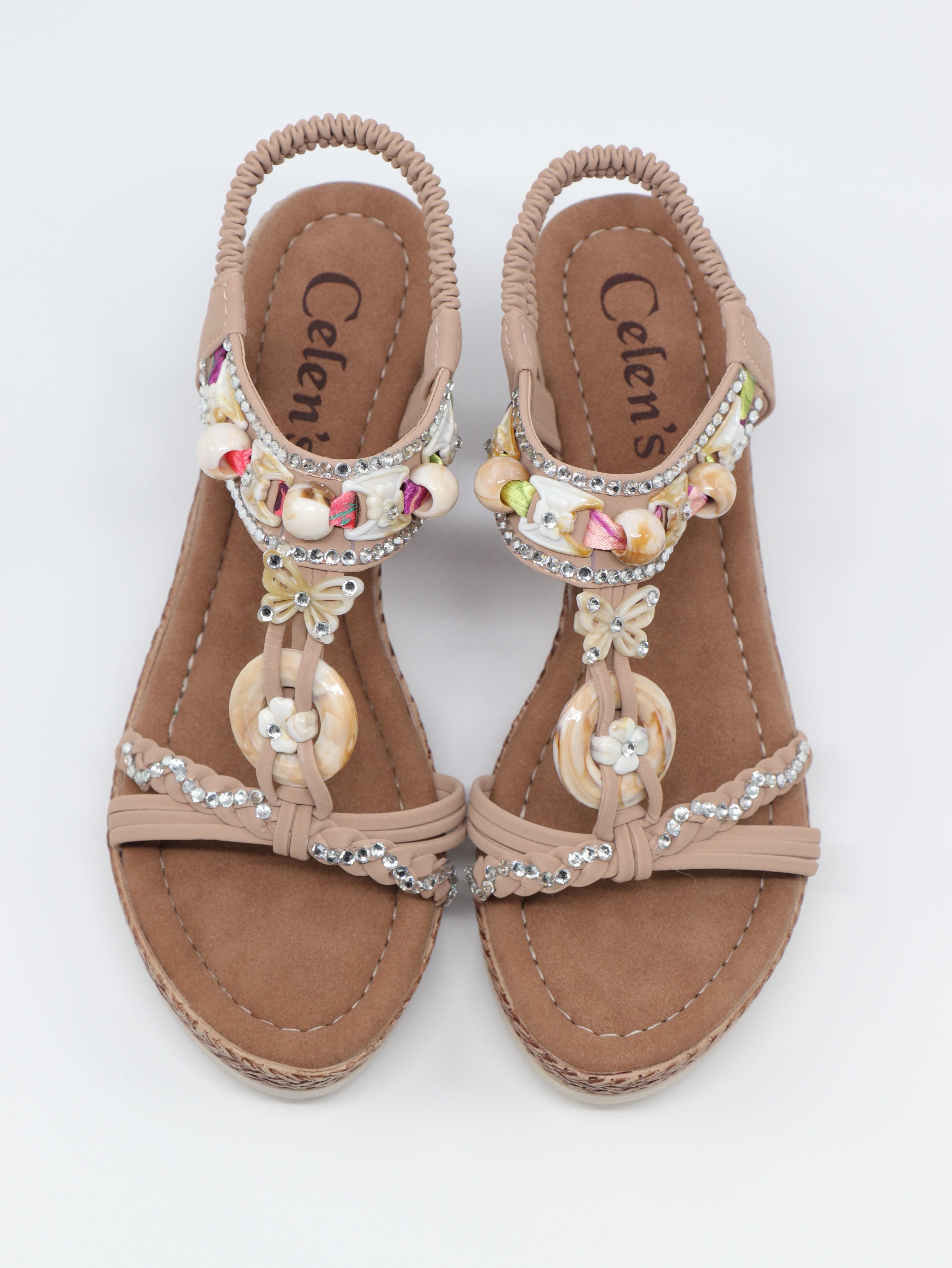 Nesil Shoes Celens 10011 Vizon Dolgu Topuk Kadın Sandalet