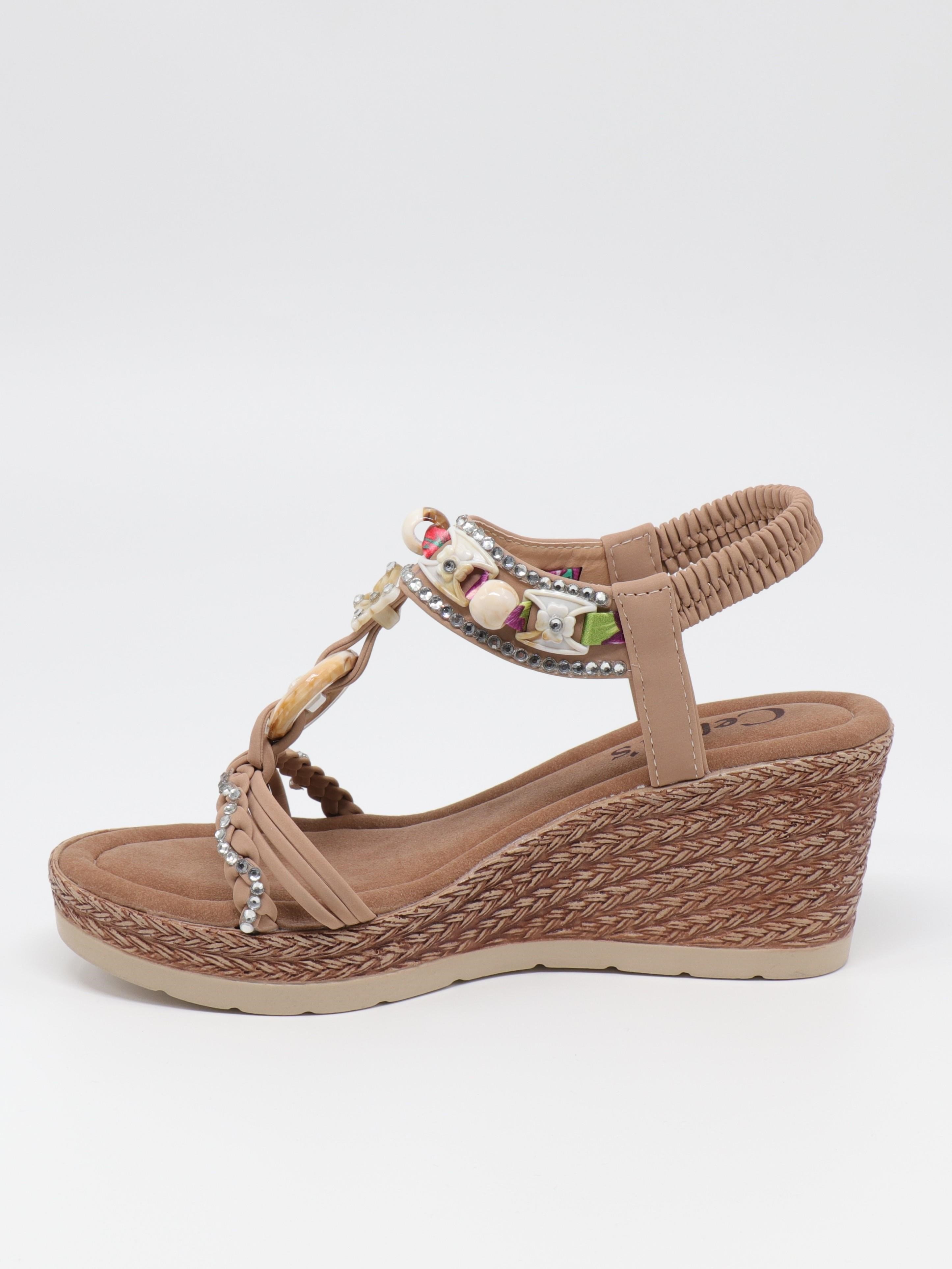 Nesil Shoes Celens 10011 Vizon Dolgu Topuk Kadın Sandalet