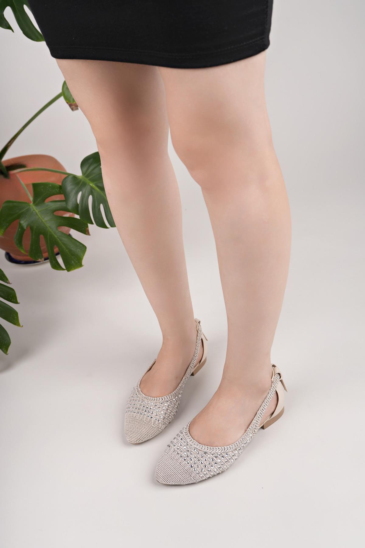 Nesil Shoes Ceylan 230 Ten Taşlı Hasır Kadın Babet