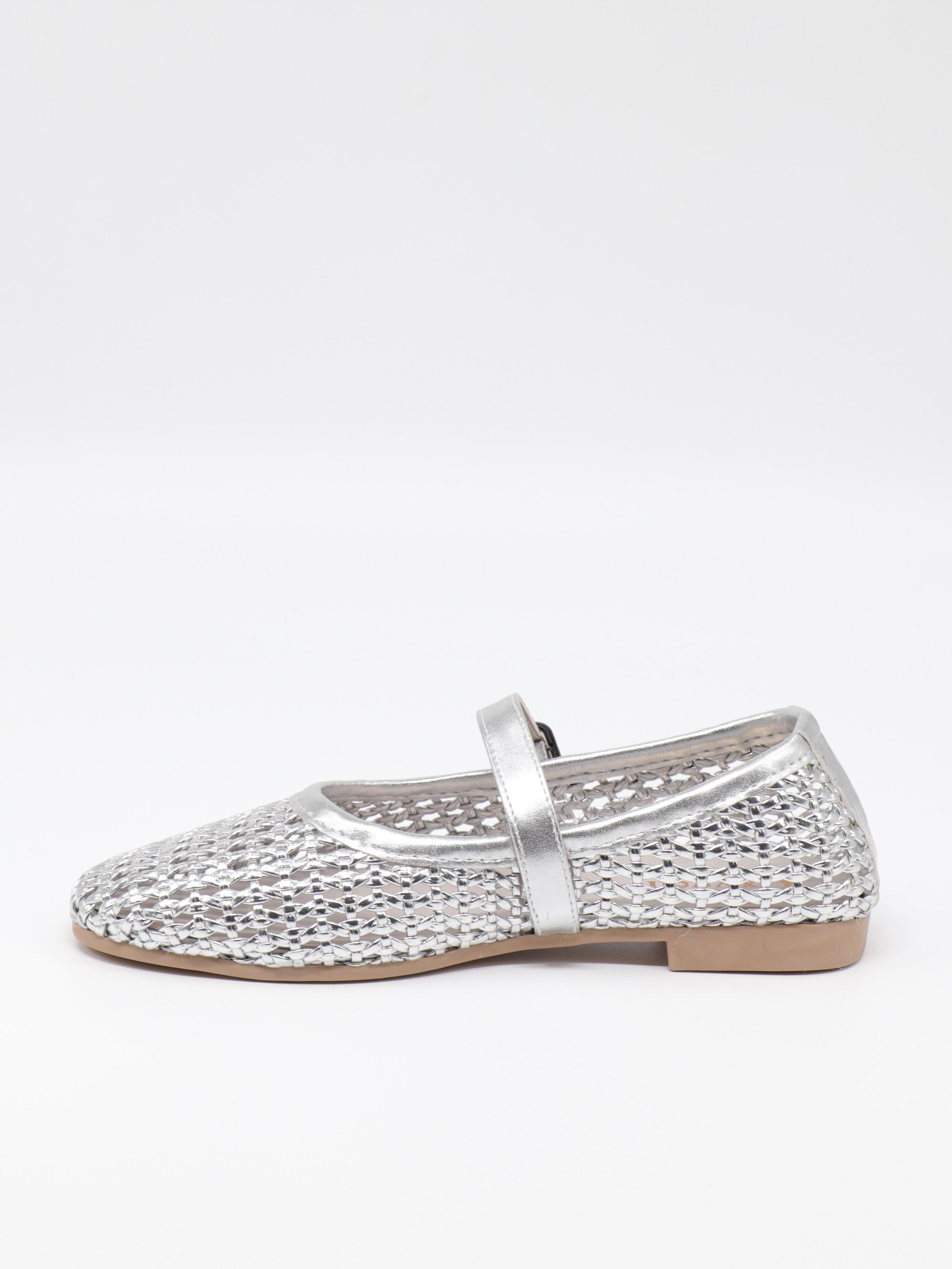 Nesil Shoes Ceylan 3501 Gümüş Hasır Örgü Kadın Babet