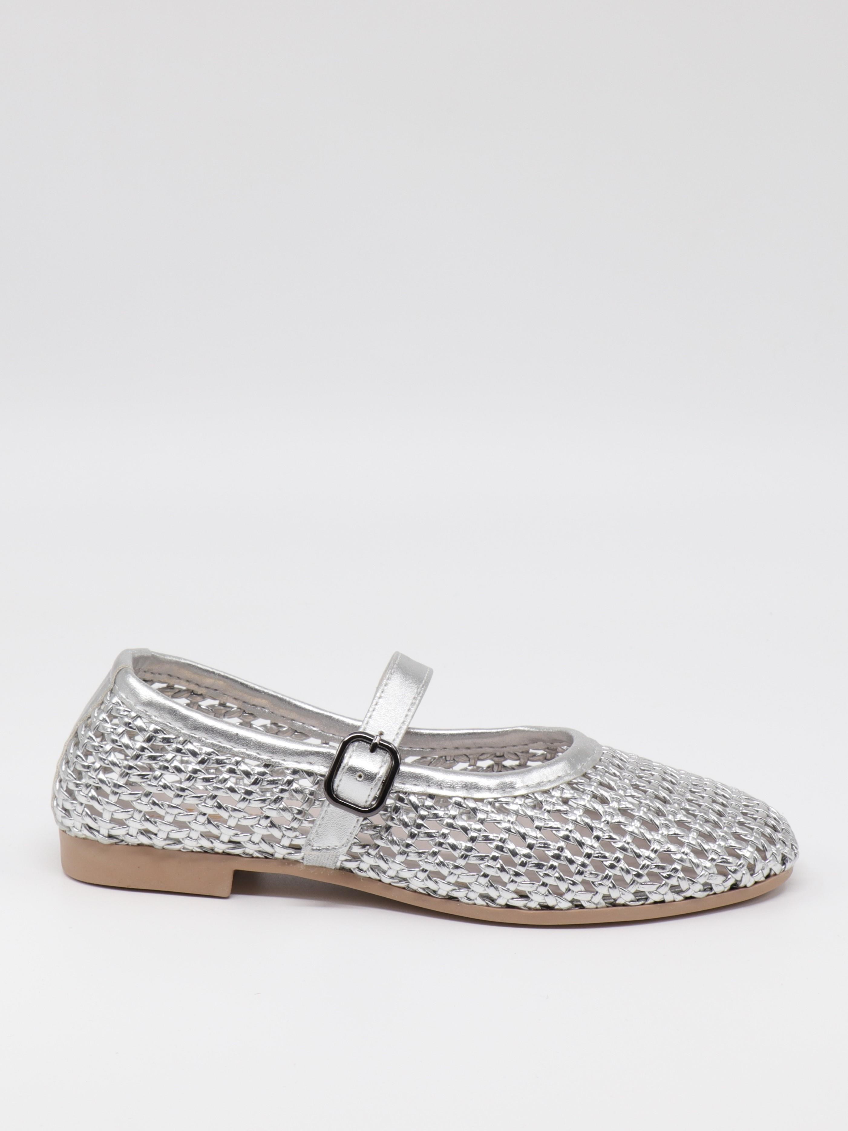 Nesil Shoes Ceylan 3501 Gümüş Hasır Örgü Kadın Babet