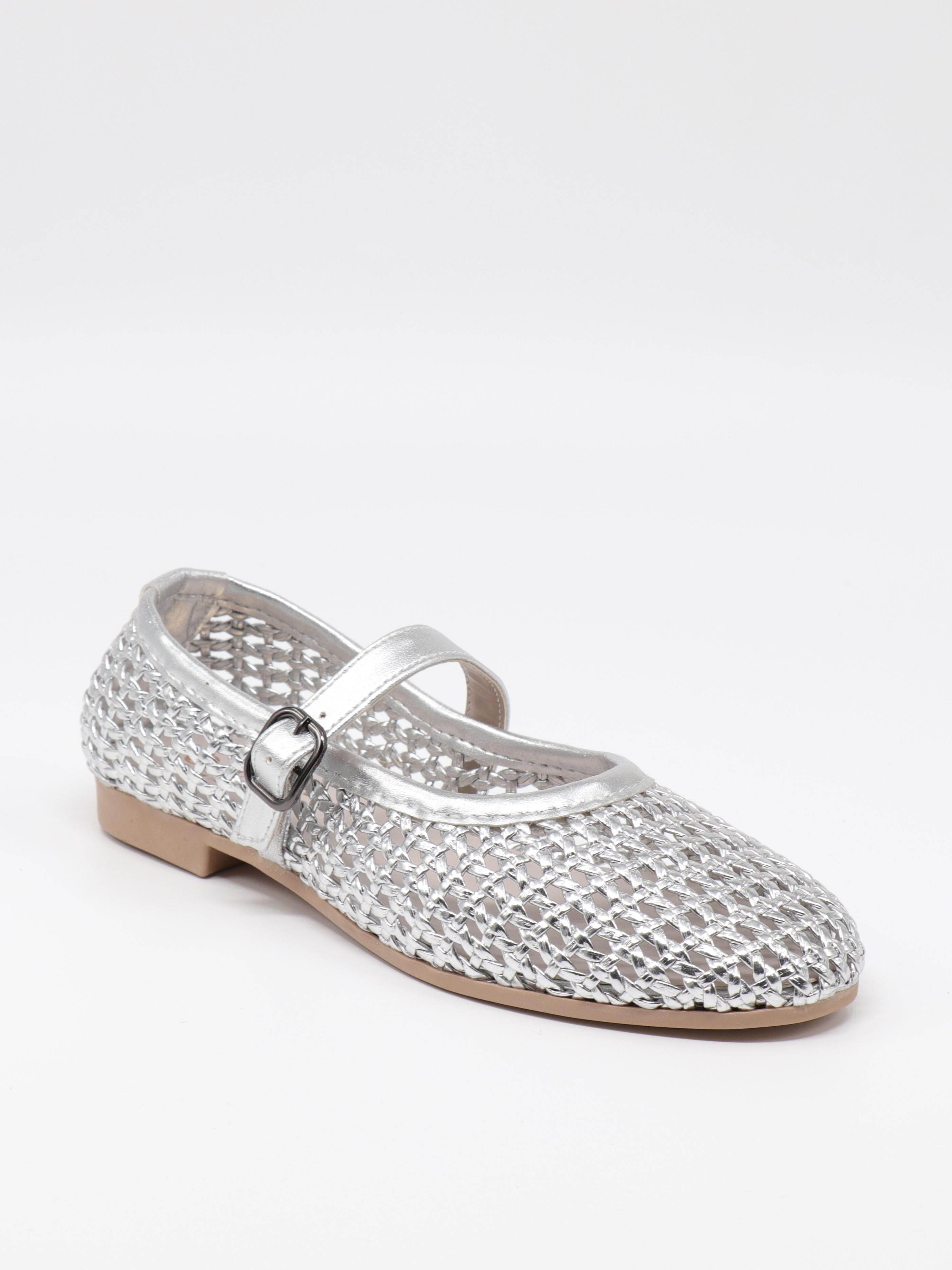 Nesil Shoes Ceylan 3501 Gümüş Hasır Örgü Kadın Babet
