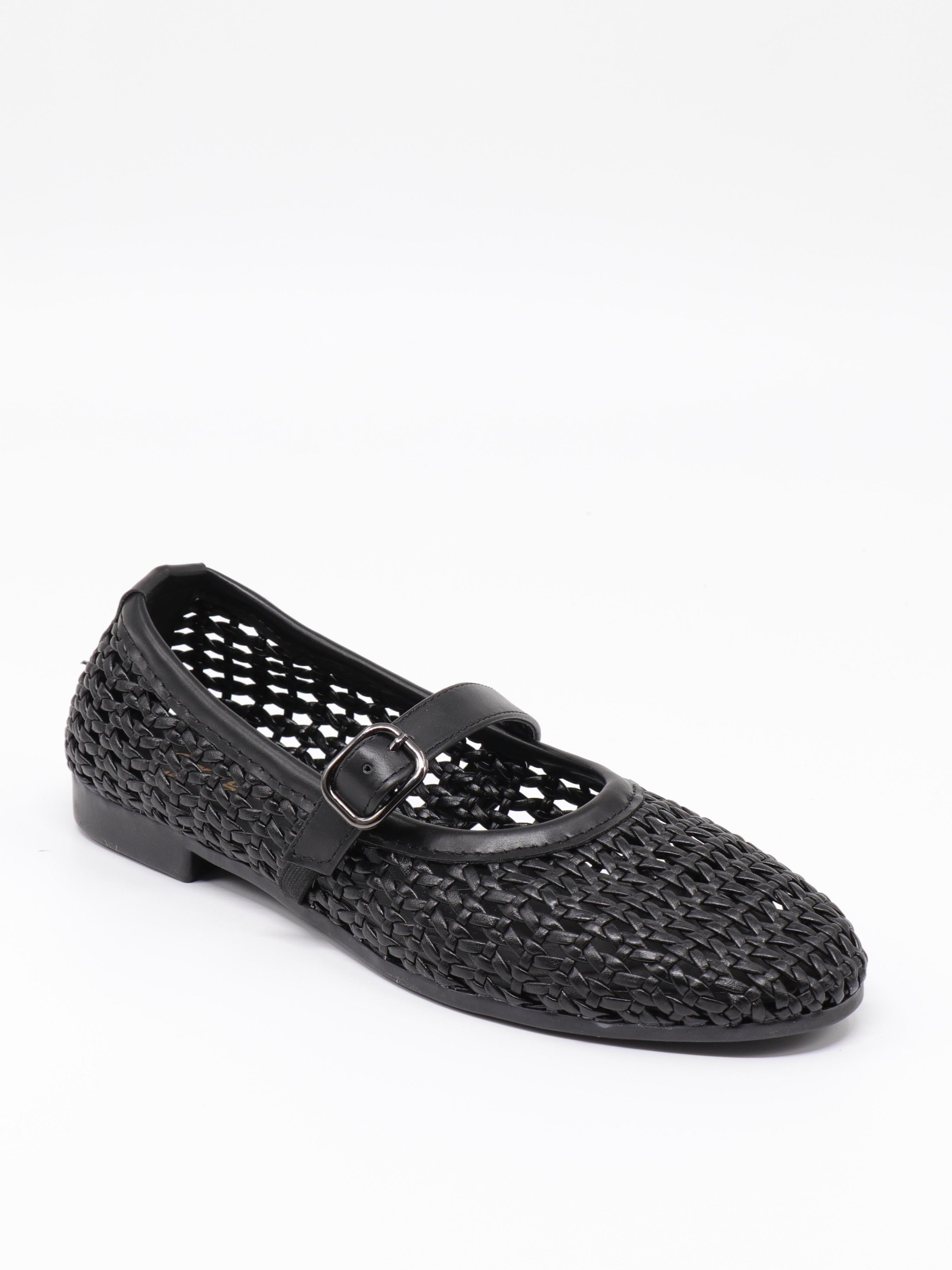 Nesil Shoes Ceylan 3501 Siyah Hasır Örgü Kadın Babet