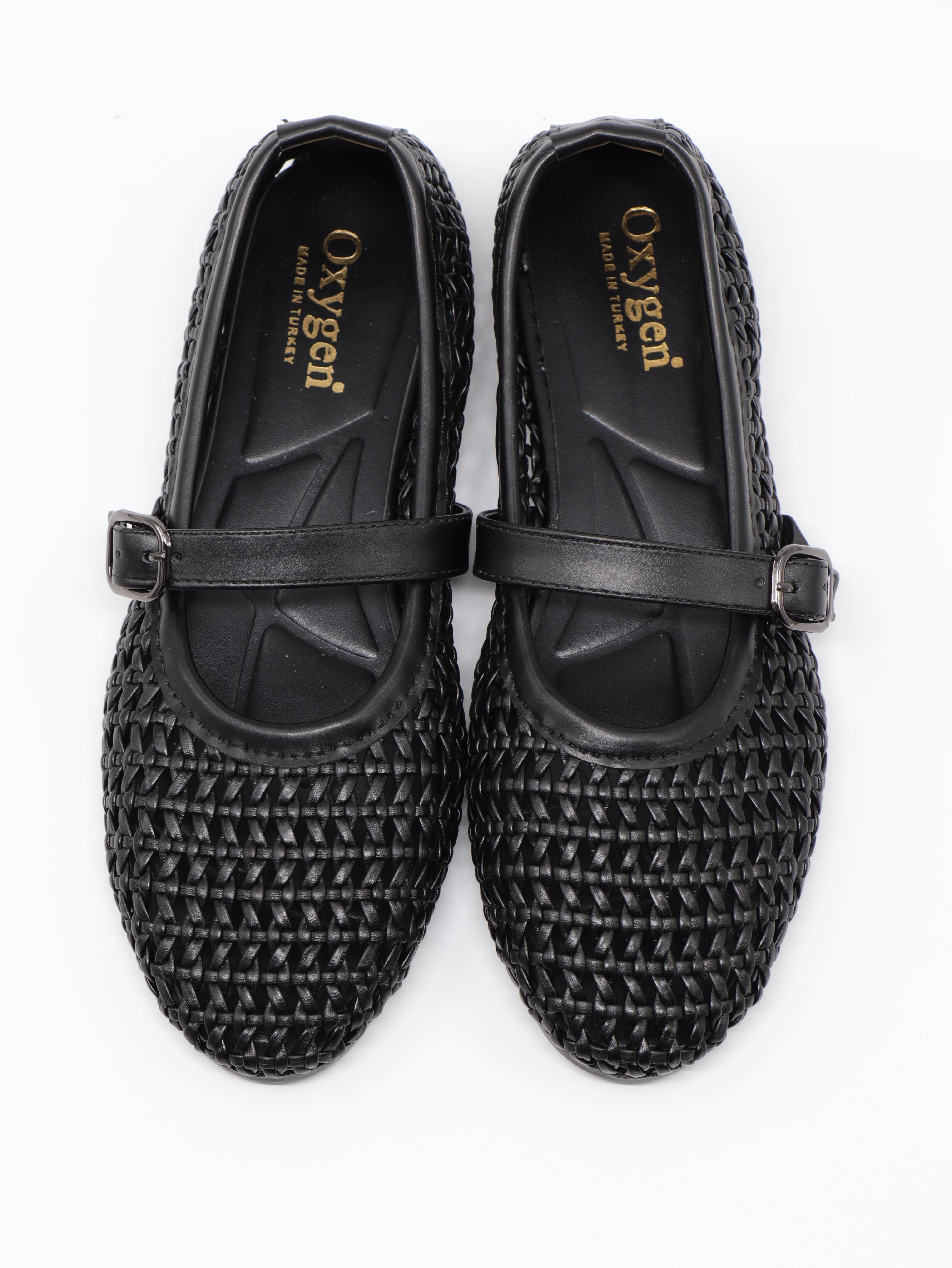 Nesil Shoes Ceylan 3501 Siyah Hasır Örgü Kadın Babet