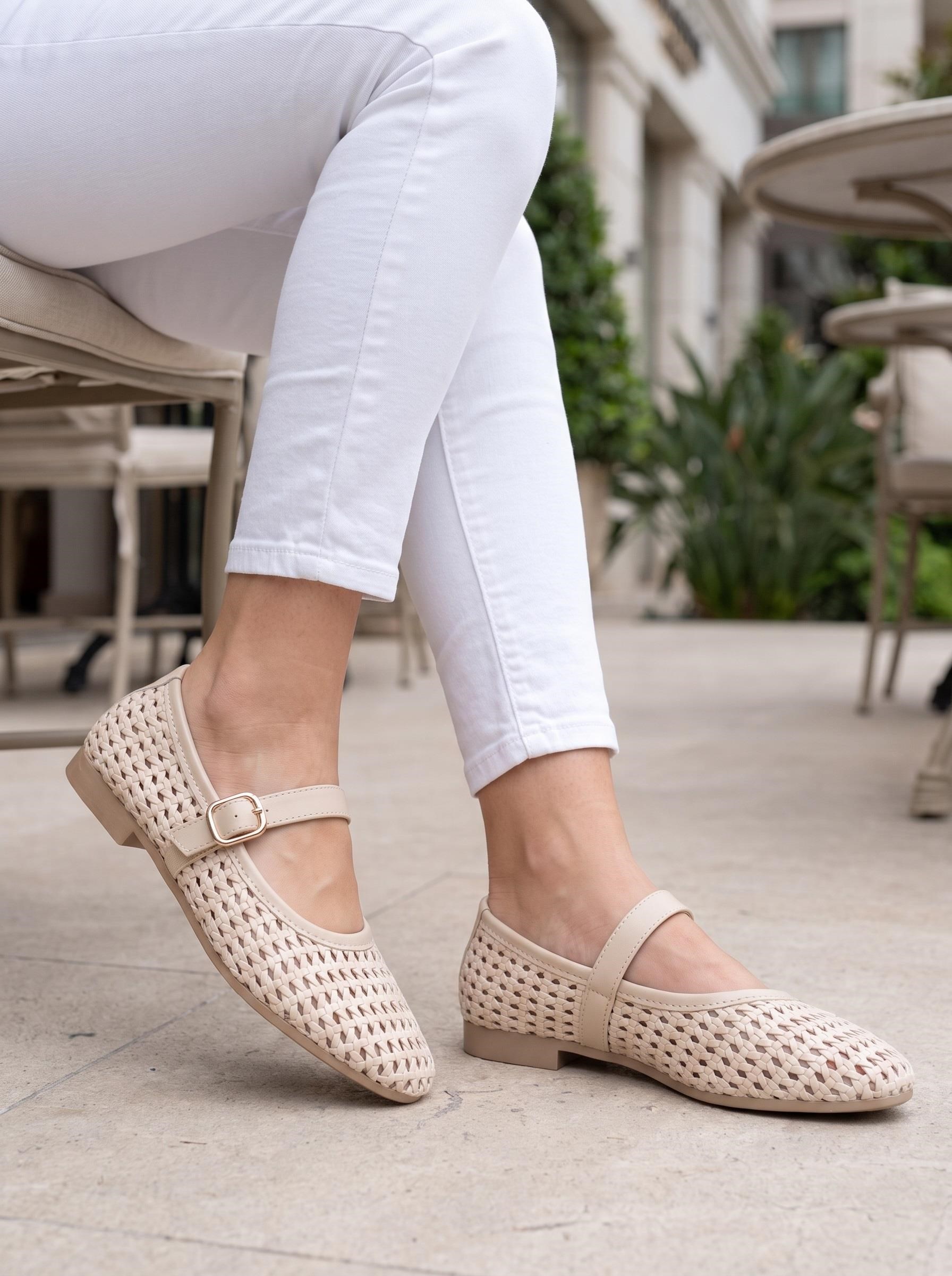 Nesil Shoes Ceylan 3501 Ten Hasır Örgü Kadın Babet